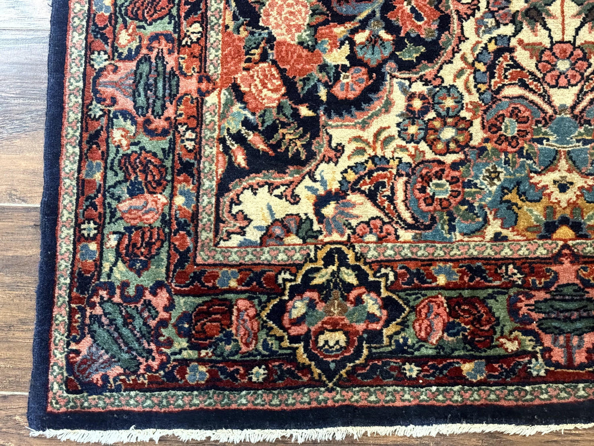Antique Persian Rug 4x5, Navy Blue 1920s Carpet, Wool, Rare, Fine, Persian Hamadan Bidjar Carpet - Jewel Rugs, view 9