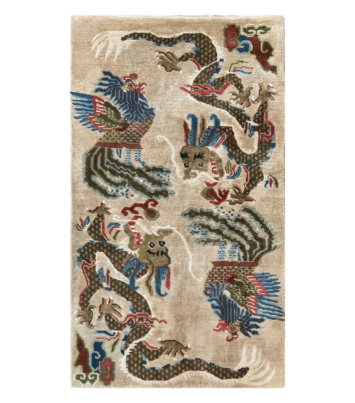 Antique Chinese Peking Rug 3 x 5.6, Dragon Motifs, Handmade Wool Asian Oriental Carpet - Jewel Rugs