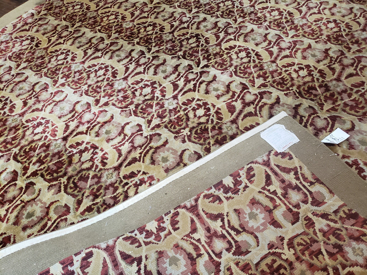 Contemporary Indian Nepalese Room Sized Rug 9 x 11.6, Wool Hand-Knotted Dark Red & Beige Soft Carpet, 9 x 12 Masterloom Living Room Rug - Jewel Rugs, view 11