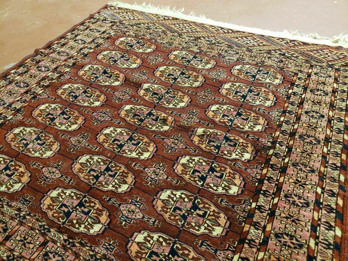 4' X 4' Antique Handmade Turkoman Bokhara Balouch Woven Wool Rug Brick Red Nice - Jewel Rugs, view 11