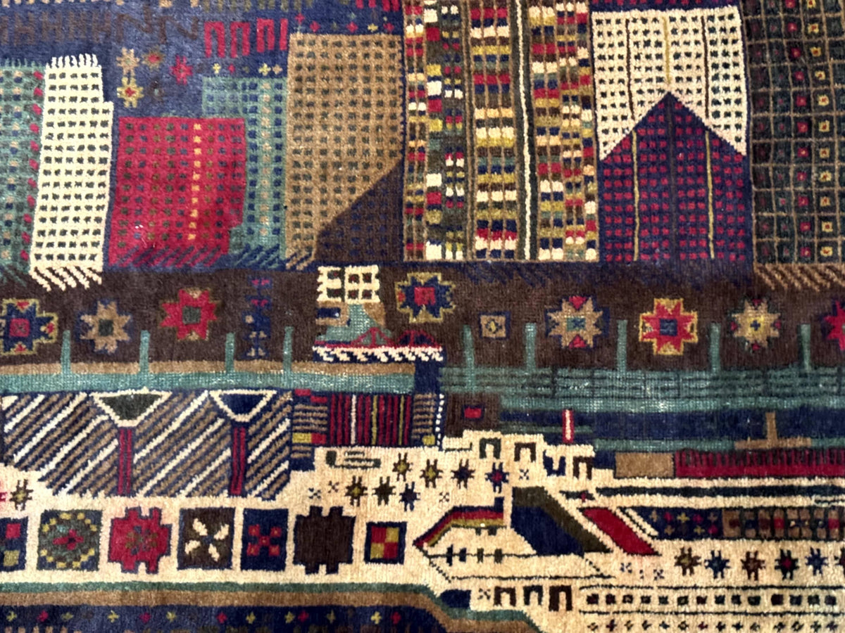 Balouch Rug 3x5, Afghan Carpet, City Pictorial - Jewel Rugs, view 2
