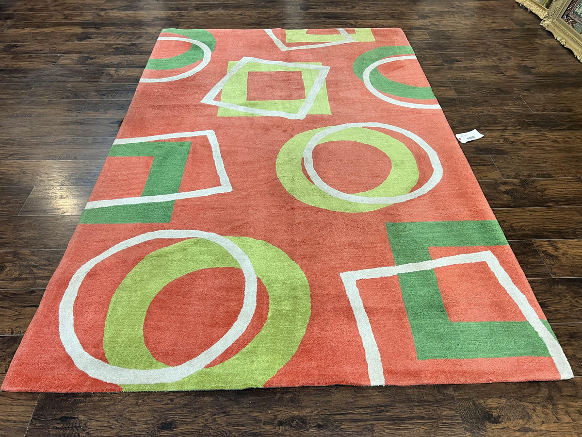 Abstract Rug 6x9, Modern Contemporary Rug, Red-Orange Green - Jewel Rugs, view 2