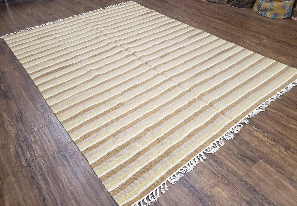 New Indian Striped Blanket, Multicolor Earthern Tones Kilim Rug, Wool Handmade South American Style Blanket, Queen Sized Bedspread 5x8 - 6x8 - Jewel Rugs, view 3