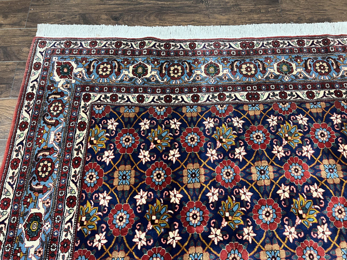 Persian Veramin Rug 7x11, Repeated Allover Pattern, Handmade Vintage Carpet, Navy Blue - Jewel Rugs, view 7