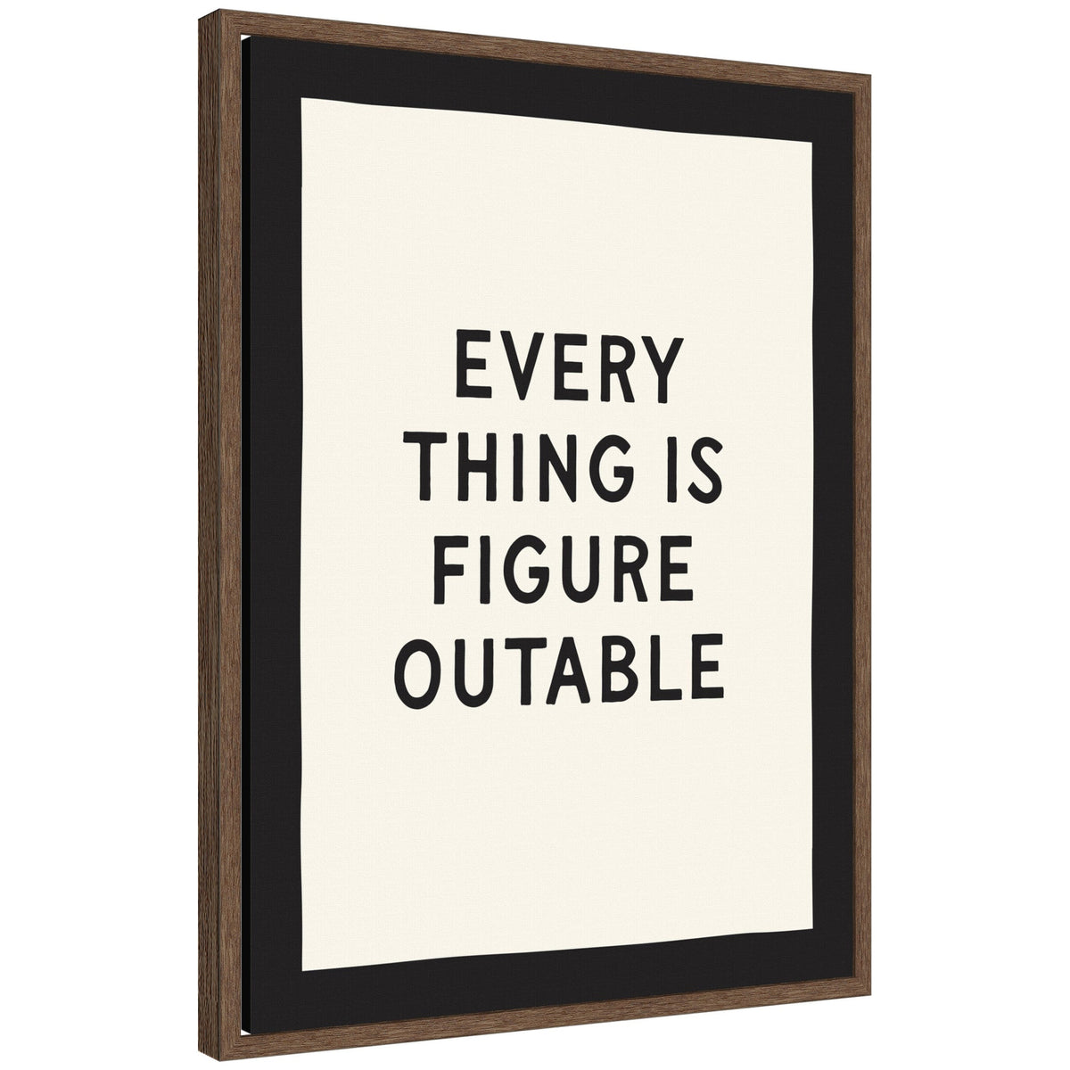 Everything is Figureoutable Positive Quote Black and White by Lucky Guava Framed Canvas Wall Art Print