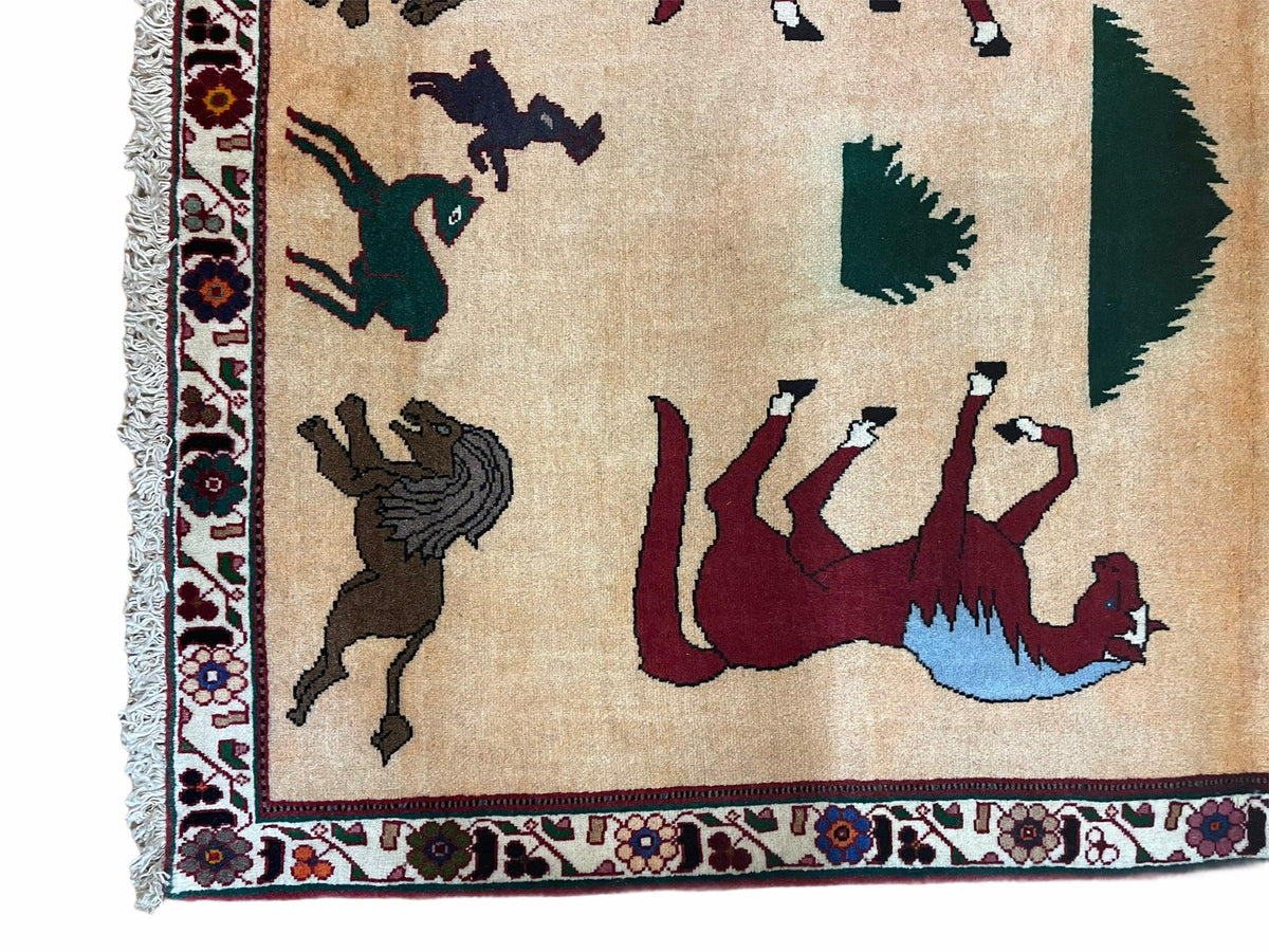 4x6 Rug Handmade Zagros Quality Wool Horses Tribal Hand-Knotted Rug Veggie Dye - Jewel Rugs, view 6