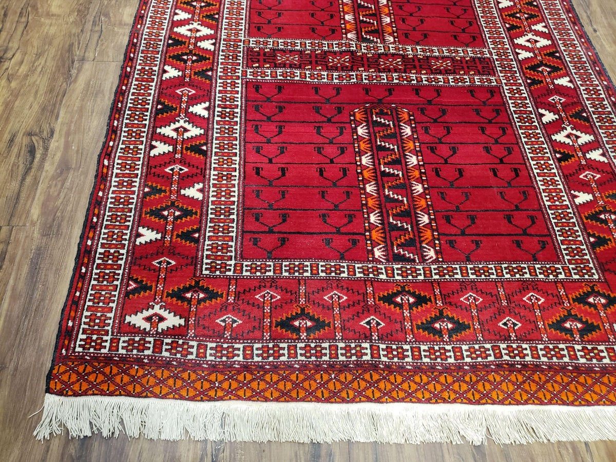 Antique Persian Turkoman Rug 4x5, Hatchli Tekkeh Ersari Red Tribal Rug, Handmade Wool Oriental Carpet, Four Seasons Rug - Jewel Rugs, view 13