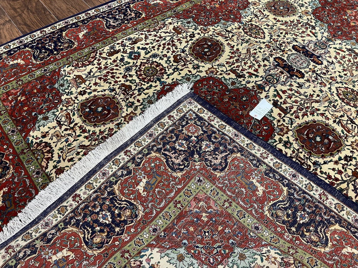 Wonderful Sino Persian Rug 6x10 with Animal Pictorial Motifs, Cream Dark Red Navy Blue, Birds Gazelles, Two Medallions, Top Quality Handmade - Jewel Rugs, view 11