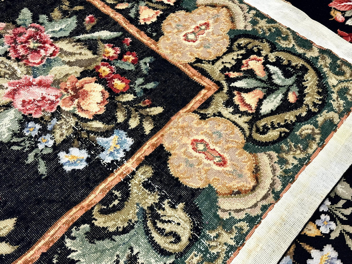 Palace Size Needlepoint Rug 12x16, Black and Colorful, Floral Panel, Handmade Oversized Wool Needlepoint Carpet, Rare - Jewel Rugs, view 11