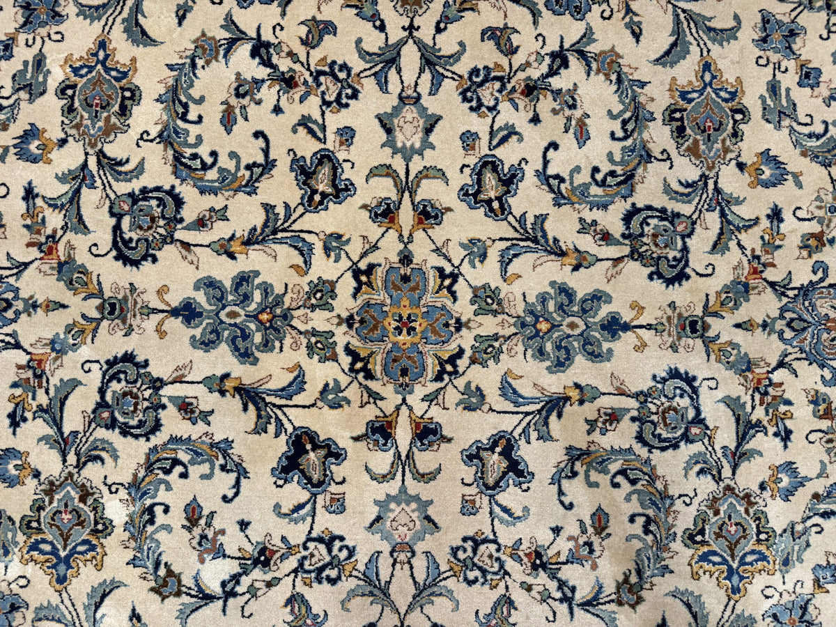 Persian Kashan Rug 10x14, Bone - Beige and Blue, Allover Pattern, Traditional Persian Carpet, Fine 260 KPSI - Jewel Rugs, view 4