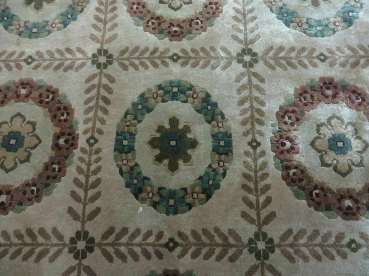 9' X 12' Modern Handmade Indo Lahore Wool Rug Art Deco Olive Ivory Nice Wow - Jewel Rugs, view 5