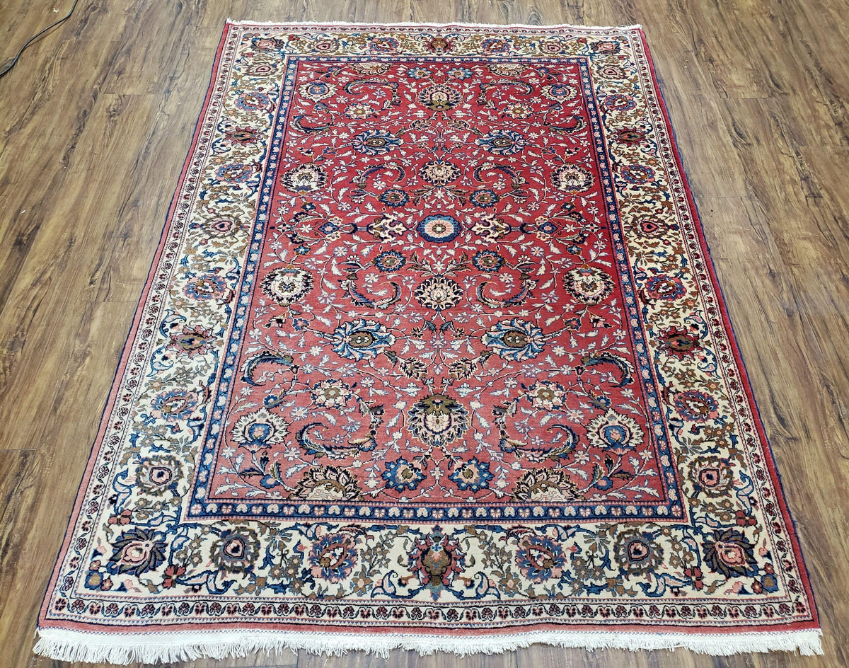 Semi Antique Persian Kashan, Red & Cream, Hand-Knotted, Wool, 4' 8" x 6' 6", Pair A - Jewel Rugs, view 2