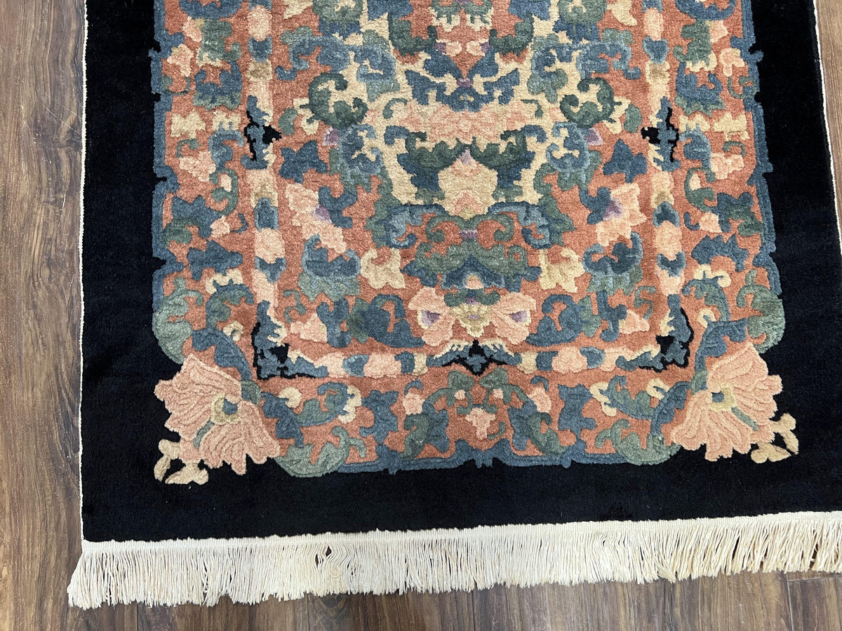 Chinese Art Deco Rug 3x5, Black and Beige Chinese Carpet 3 x 5, Vintage Rug, 1950s Rug, Floral Rug, Handmade Rug, Art Deco Rug, Wool Rug - Jewel Rugs, view 9