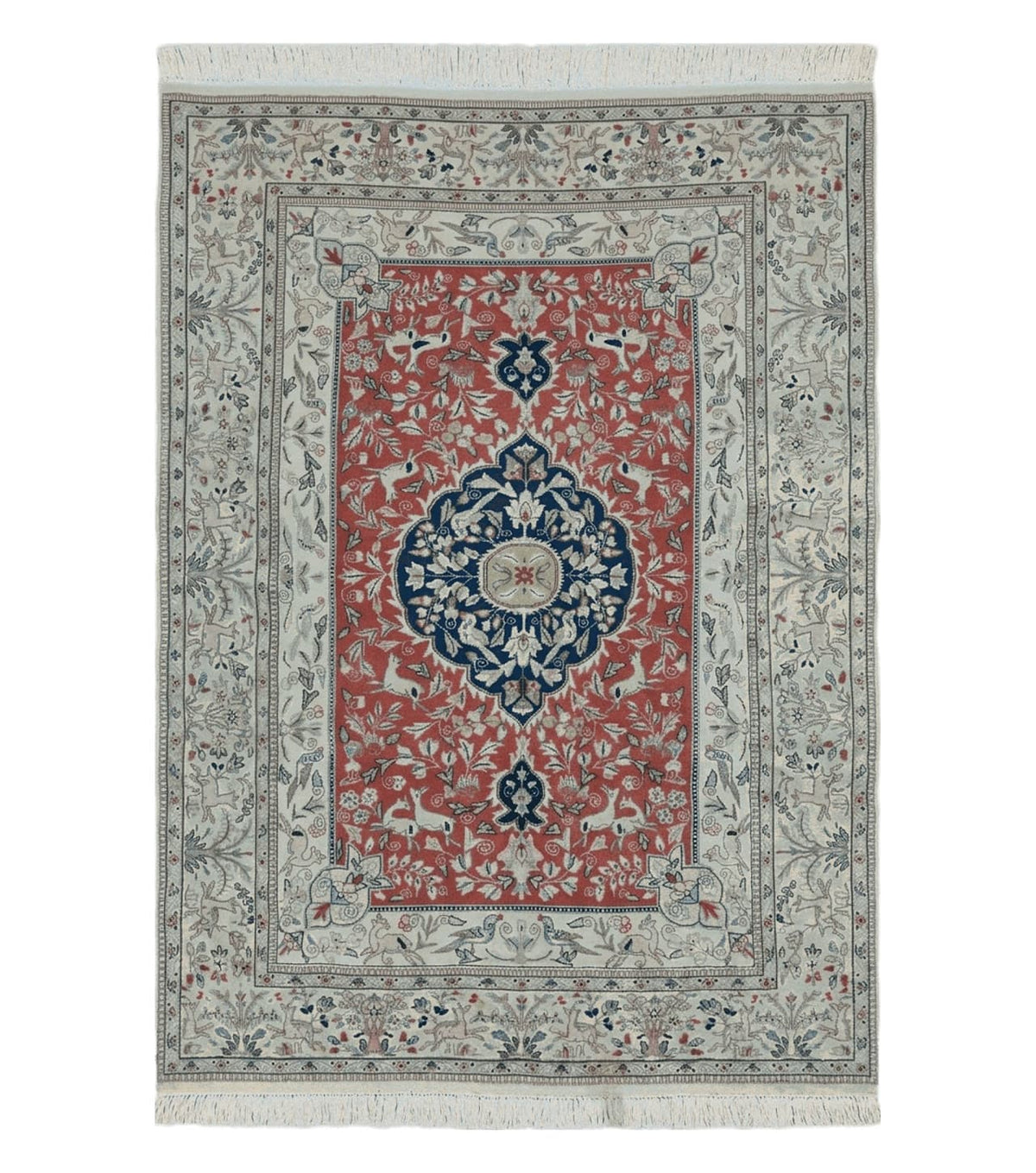 6' X 9' Vintage Handmade India Oriental Floral Wool Rug Hunting Bird Deer Nice - Jewel Rugs