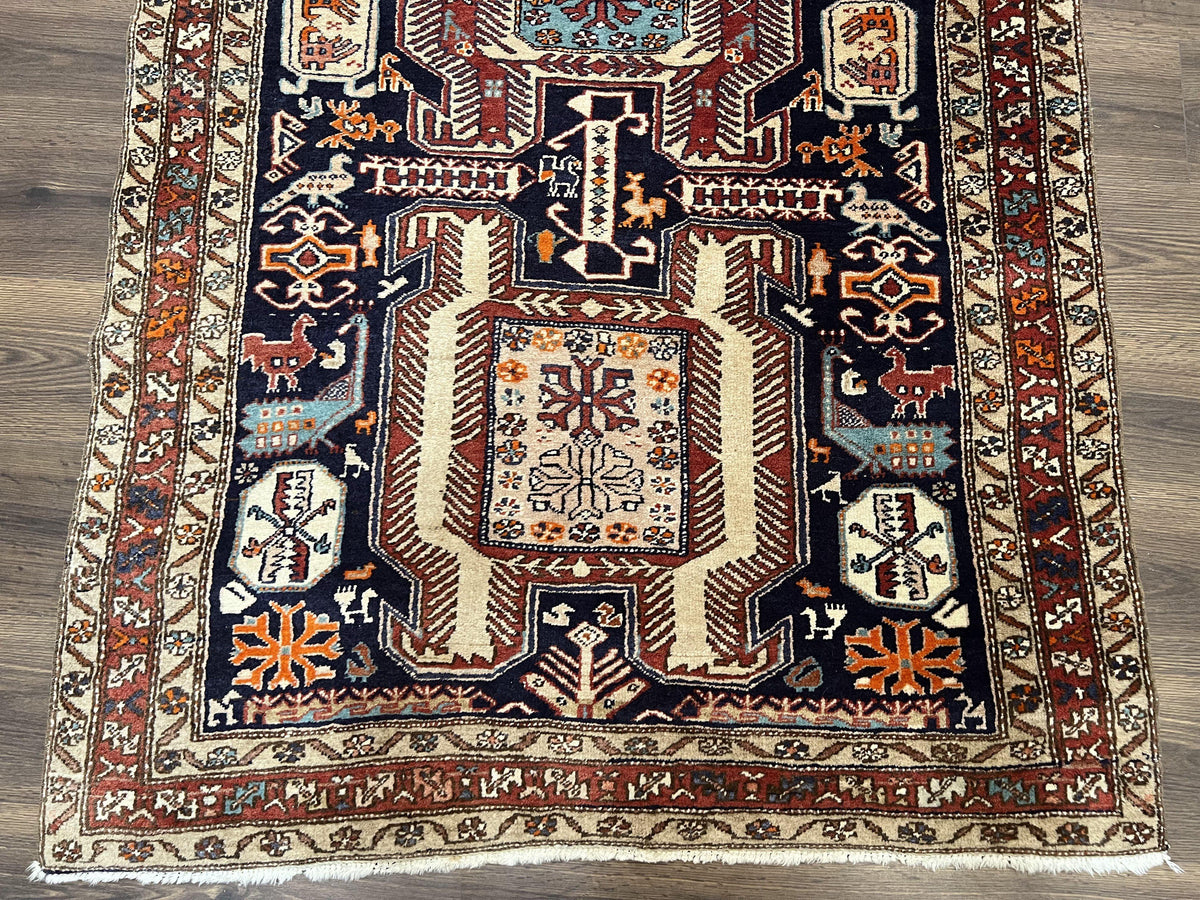 Persian Ardabil Wide Runner Rug 4x10 - Geometric Medallions & Animal Pictorials - Jewel Rugs, view 6