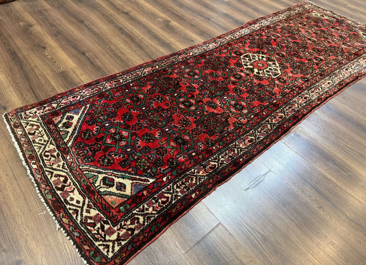 Persian Runner Rug 3x10, Wool Hand Knotted Hallway Rug 3 x 10 ft, Red and Ivory, Hamadan Angelas Runner - Jewel Rugs, view 2