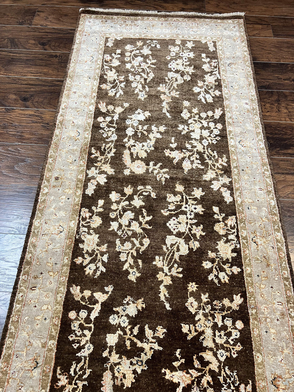 Peshawar Runner Rug 3 x 20, Wool Hand Knotted Vintage Pakistani Carpet, Brown & Taupe, Chobi Mahal Floral Rug, Extra Long Hallway Runner - Jewel Rugs, view 4