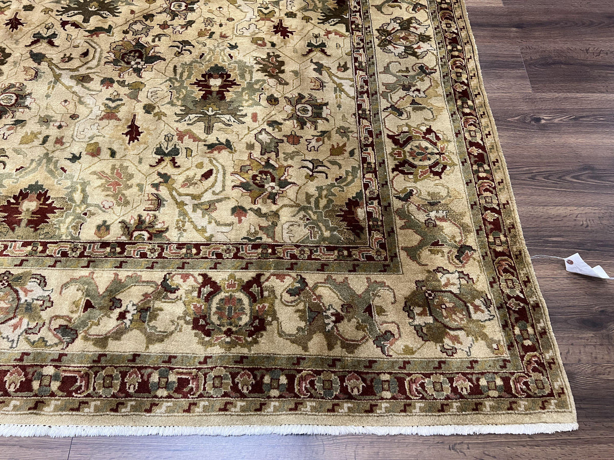 Indian Mahal Rug 8x10, Allover Floral Mahal Oriental Carpet 8 x 10, Handmade Hand Knotted Wool Rug, Indo Persian Area Rug, Tea-Washed Tan - Jewel Rugs, view 10