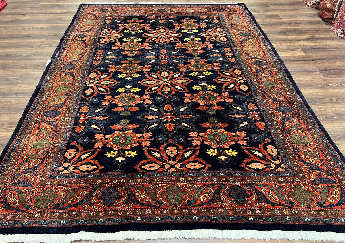 Wonderful Persian Rug 7x10, Navy Blue and Red, Allover Floral Pattern, Bidjar Carpet, Authentic Oriental Rug 7 x 10, Wool Hand Knotted Rug - Jewel Rugs, view 2