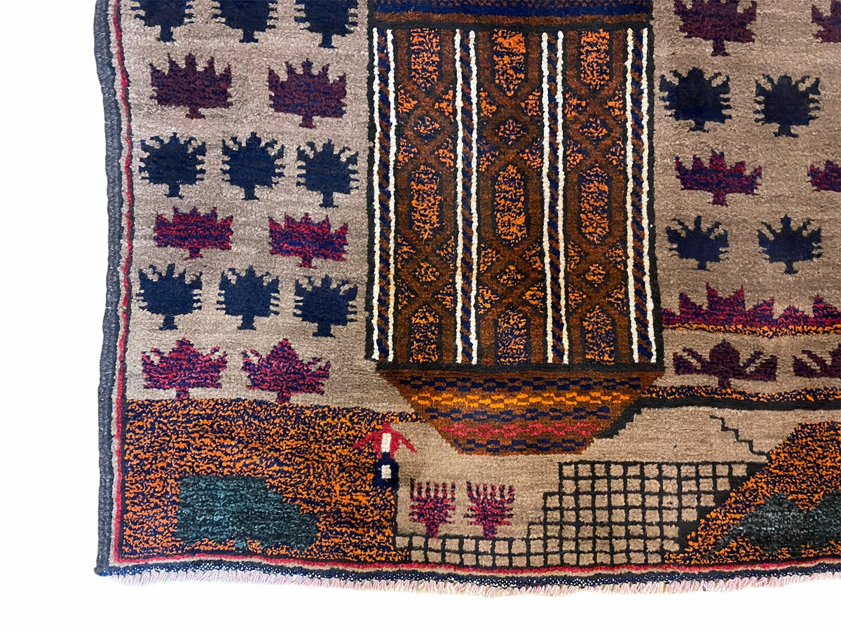 3 X 4.5 Vintage Handmade Tribal Wool Rug Baluchi Rug Afghan Rug Red Blue Beige - Jewel Rugs, view 8