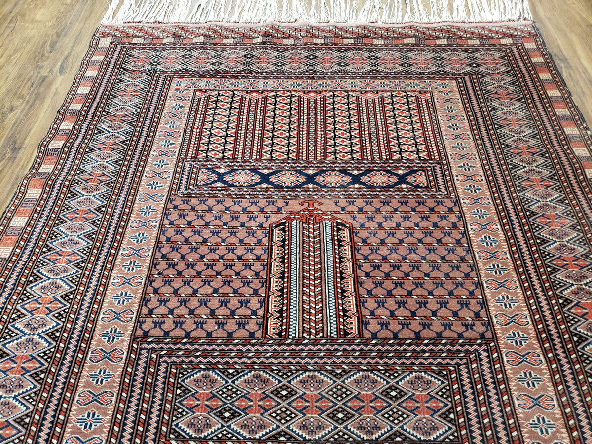 Vintage Turkoman Bokhara Rug 4x6, Four Seasons Pakistan Bukhara Turkmen Engsi Yamud Carpet, Fine Tribal Rug, Wool, Hand-Knotted, Brown, Nice - Jewel Rugs, view 13