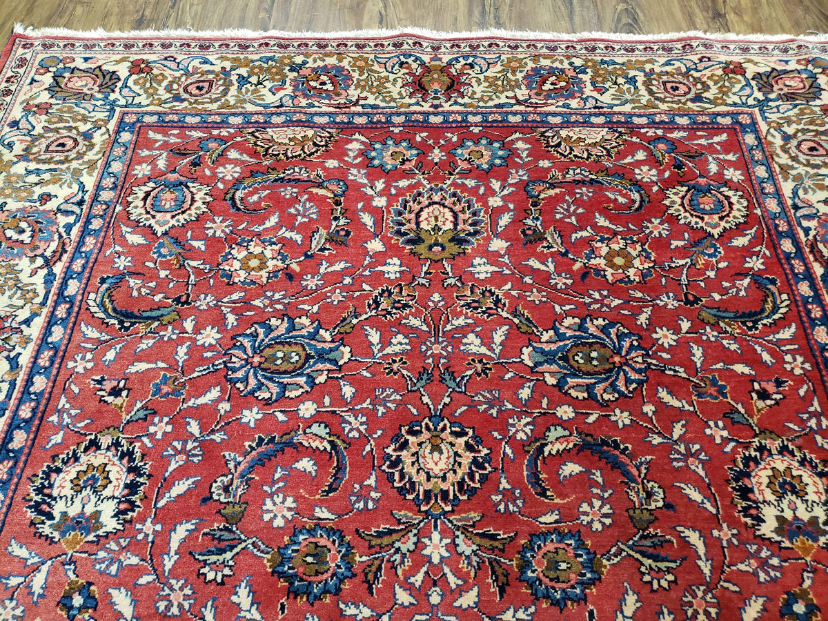 Semi Antique Persian Kashan, Red & Cream, Hand-Knotted, Wool, 4' 8" x 6' 6", Pair A - Jewel Rugs, view 4