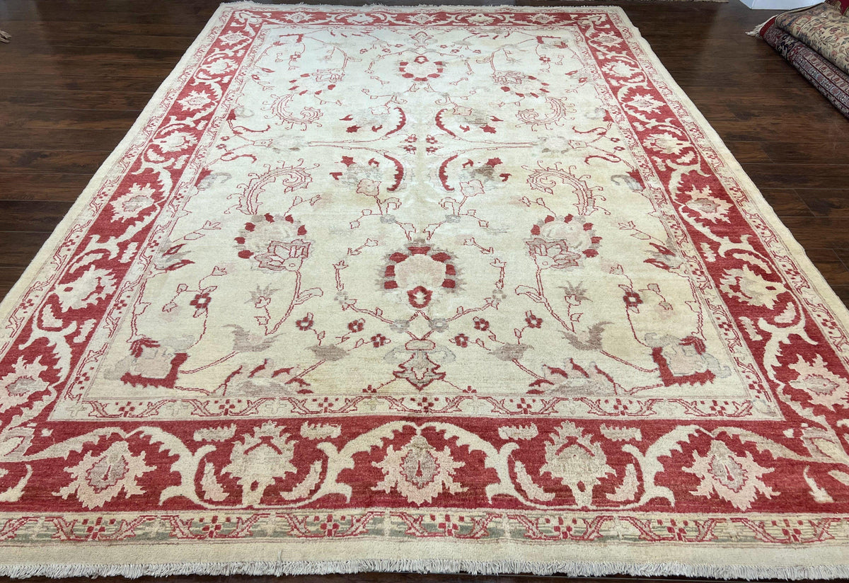 Peshawar Rug 8x12 Pakistani Carpet, Oriental Rug 8 x 12 Chobi Rug, Beige and Red, Allover Large Floral Design, Hand Knotted Vintage Wool - Jewel Rugs, view 2