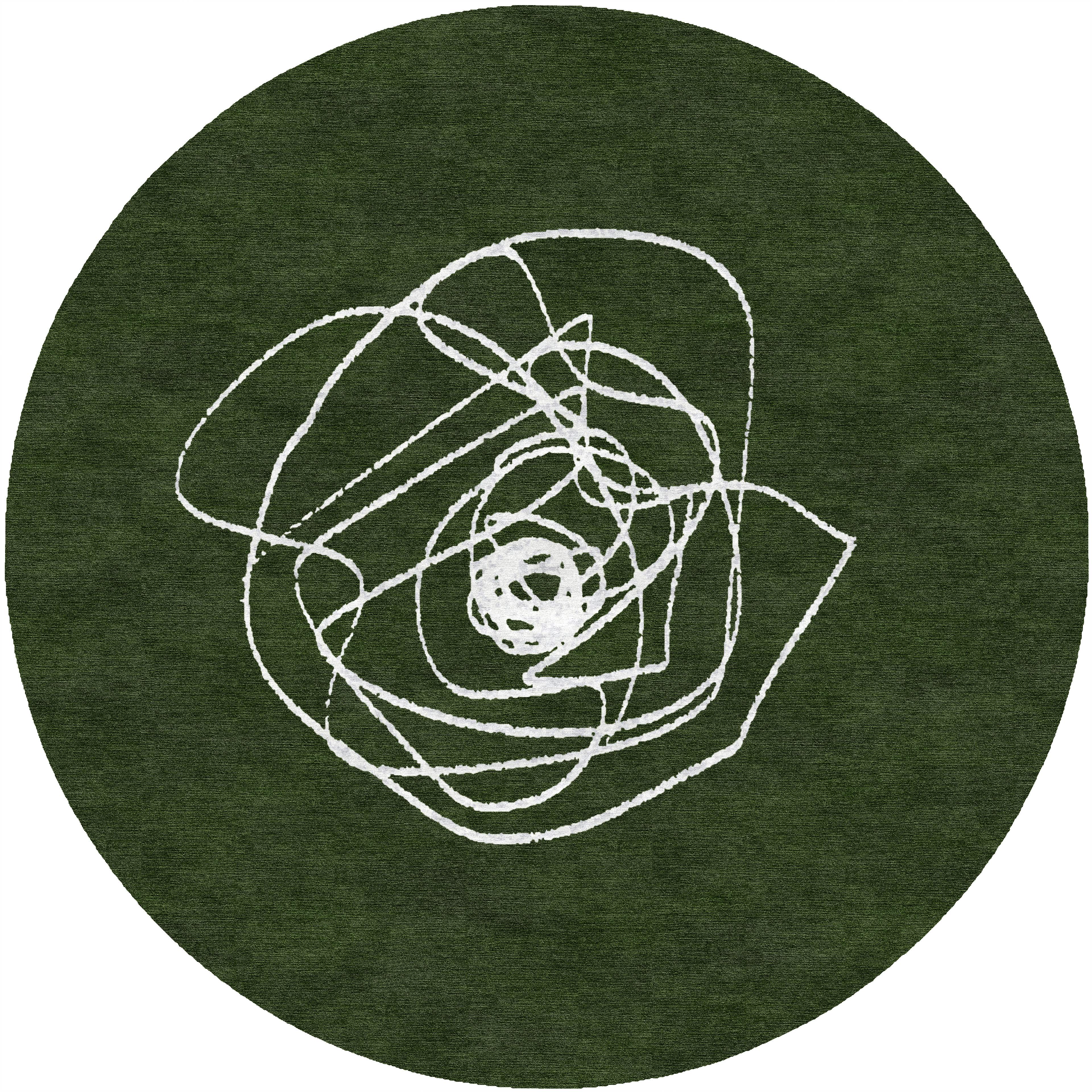 "La Rosa" - Green Round Handmade Wool and Silk Rug, La Rosa