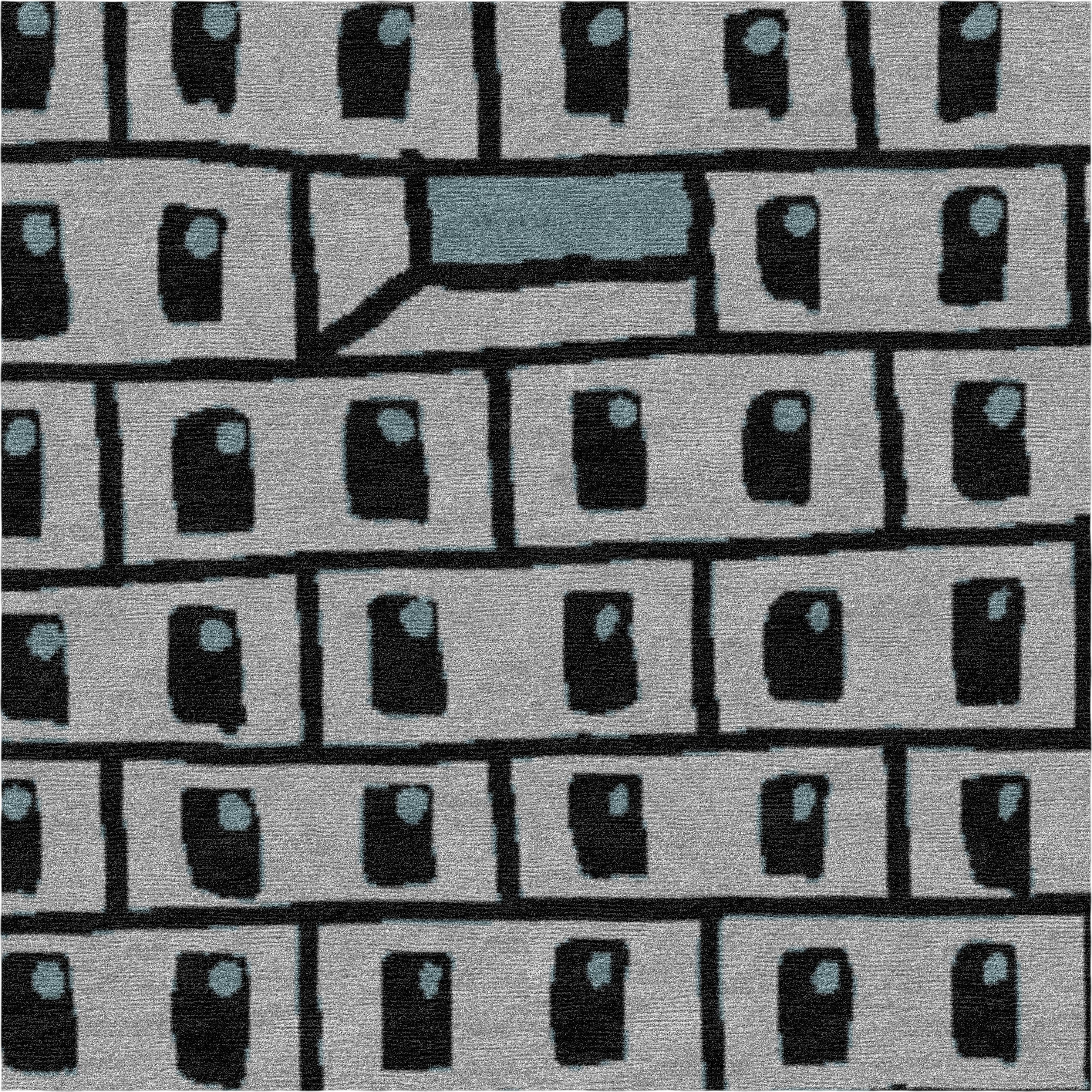 Hollow Brick Wall - Dusty Blue Handmade Nepalese Wool Rug - image 2