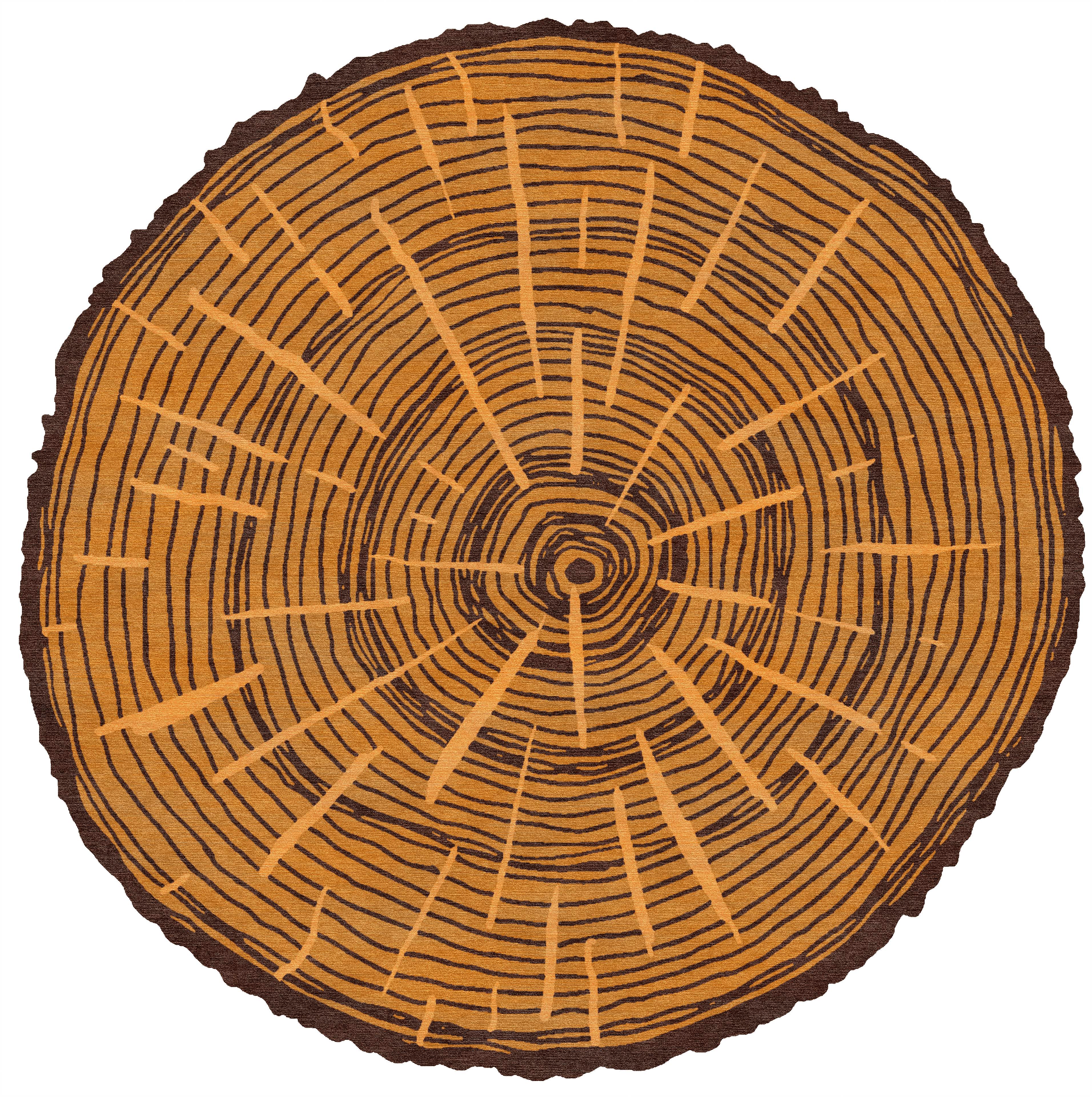 "The Tree Calendar" - Orange Round Hand-Knotted Wool Rug by - image 6
