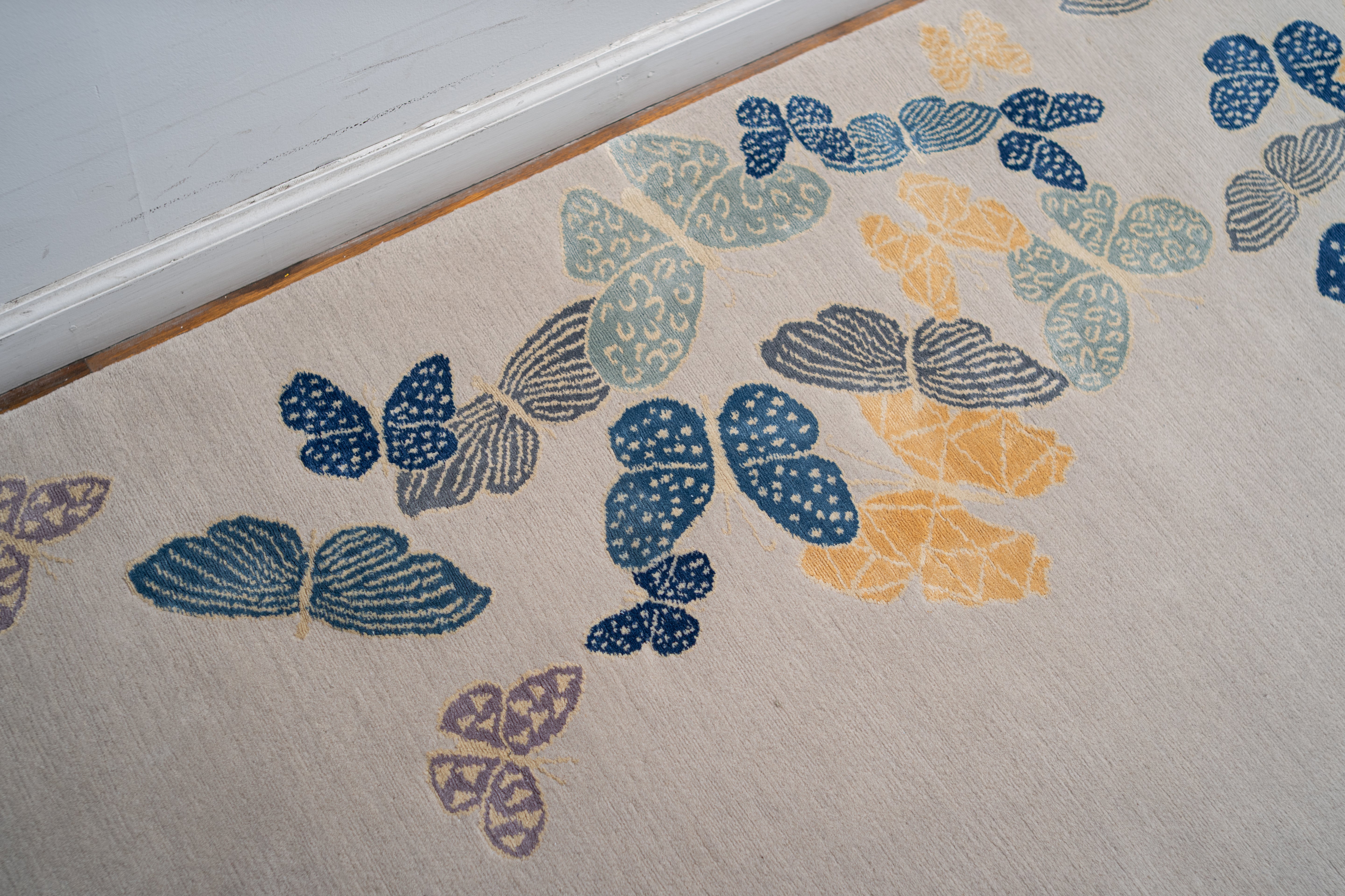 "Spirit in the Sky" - Beige Large Butterfly Rug in Wool and - image 4