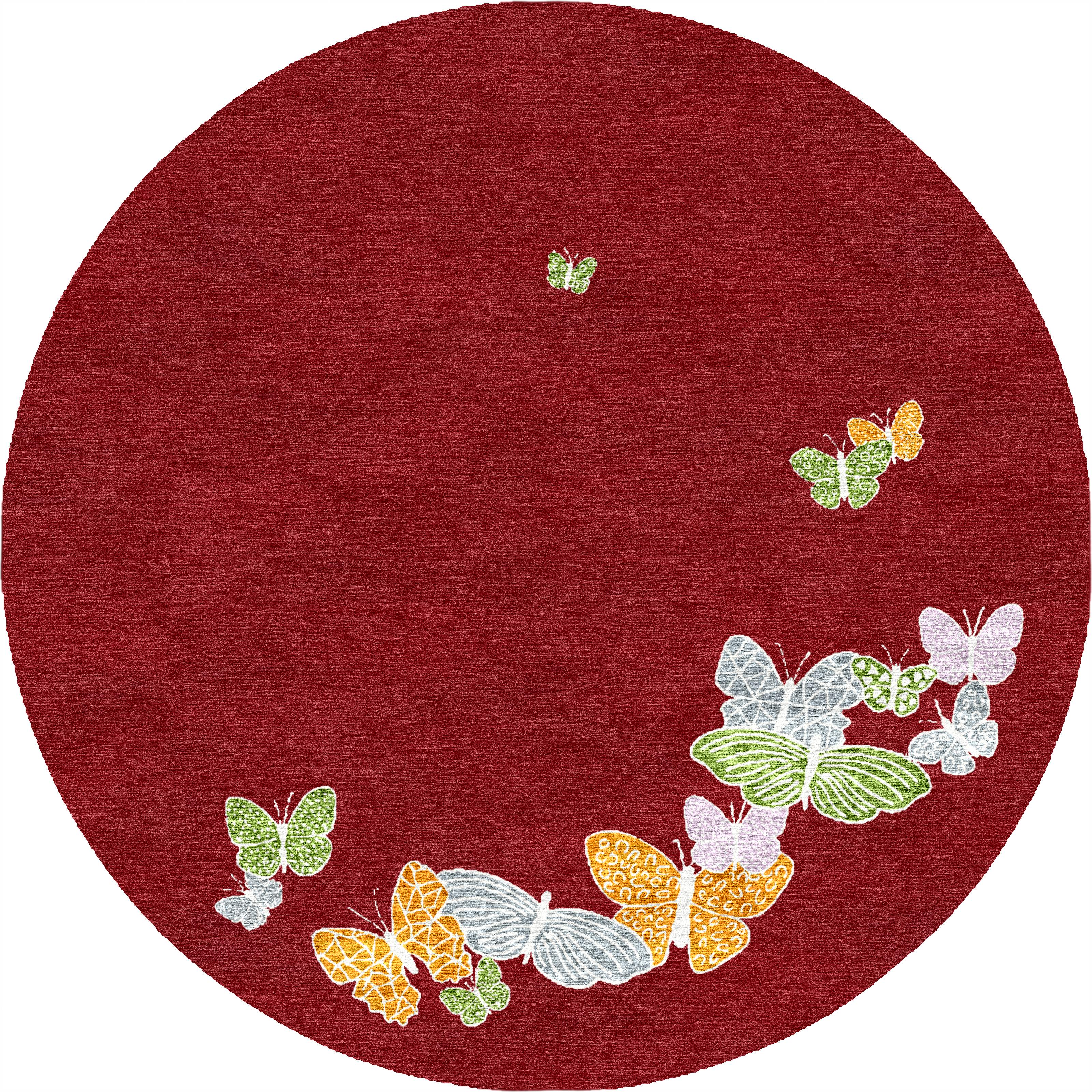 "Spirit in the Sky" - Deep Red Round Butterfly Rug in Wool and - image 6