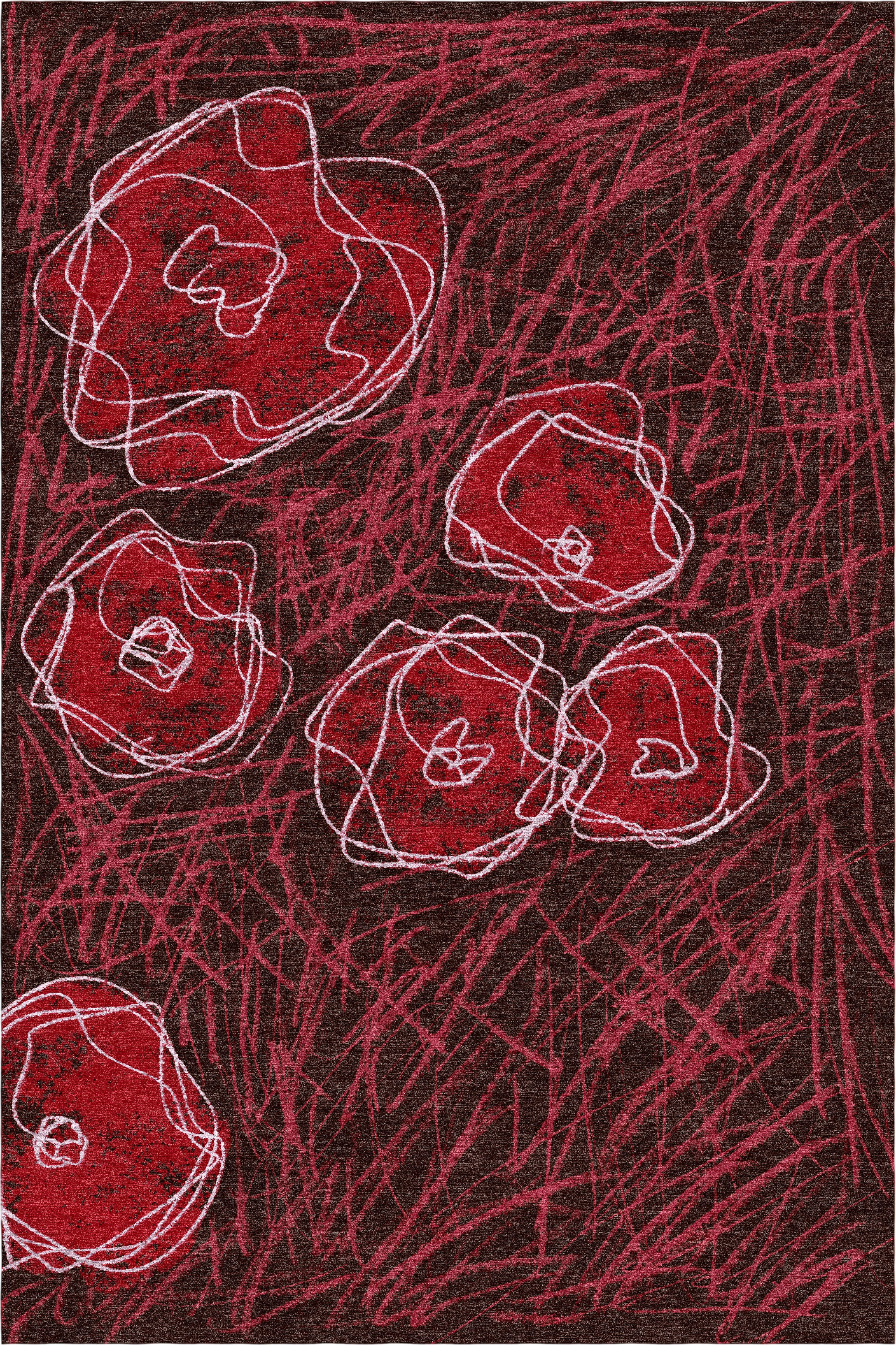 "Room for Ritual" - Radiant Red Hand-Knotted Floral Rug in Wool - image 5