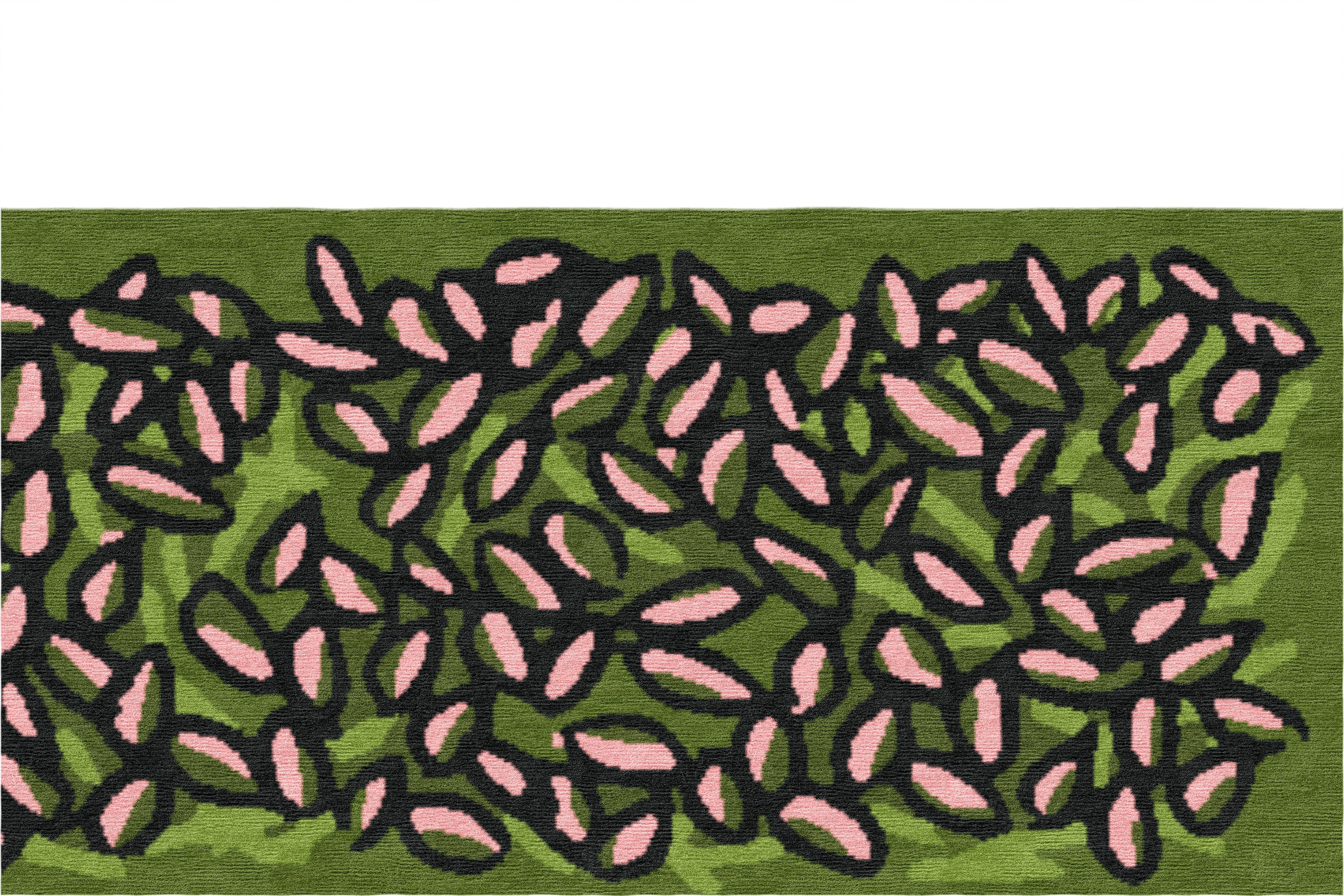 "The Turn" - Small Flowers L-Shaped Hand-Knotted Wool Runner - image 4