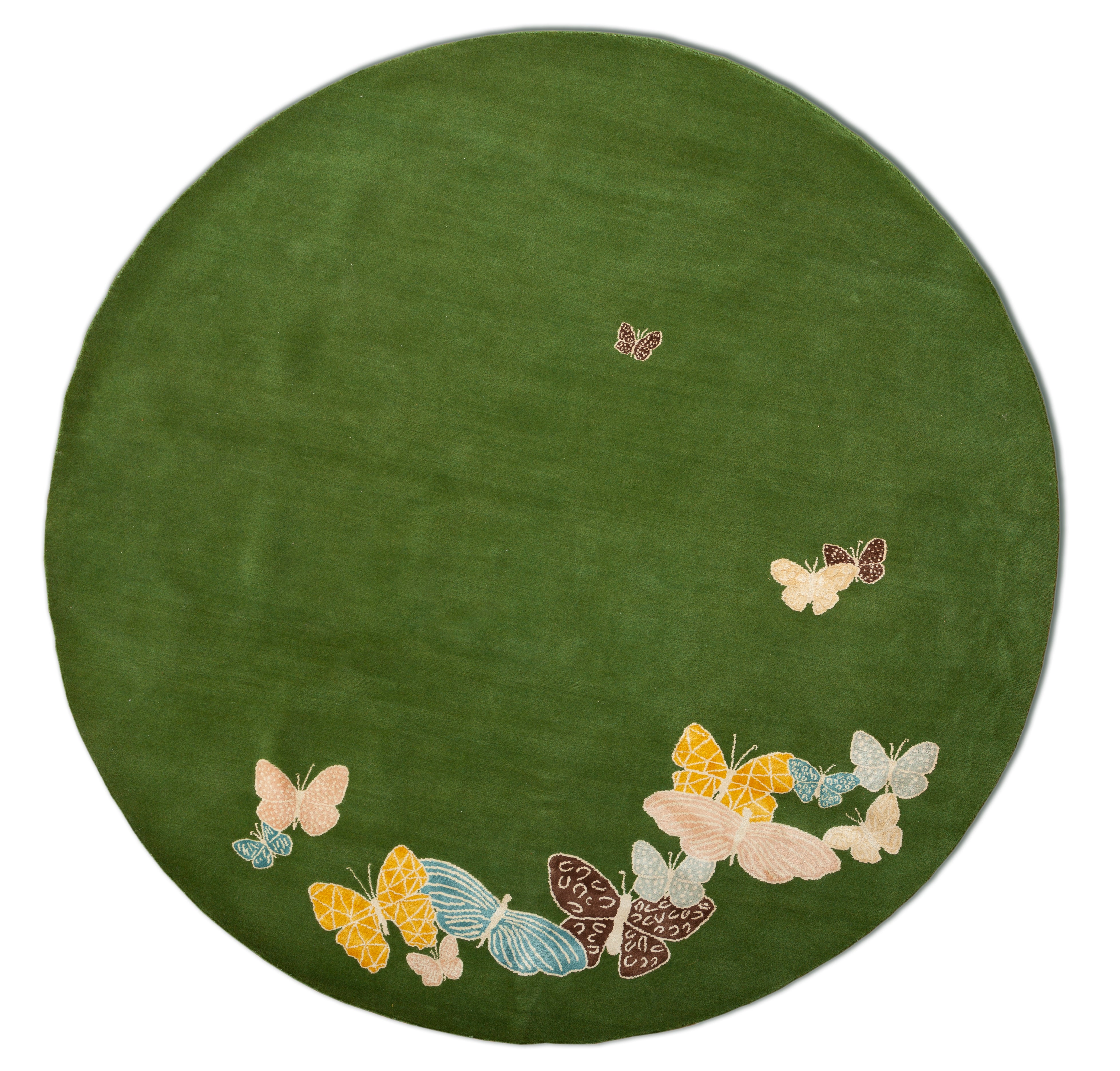 "Spirit in the Sky" - Vibrant Green Round Butterfly Rug in Wool - image 2