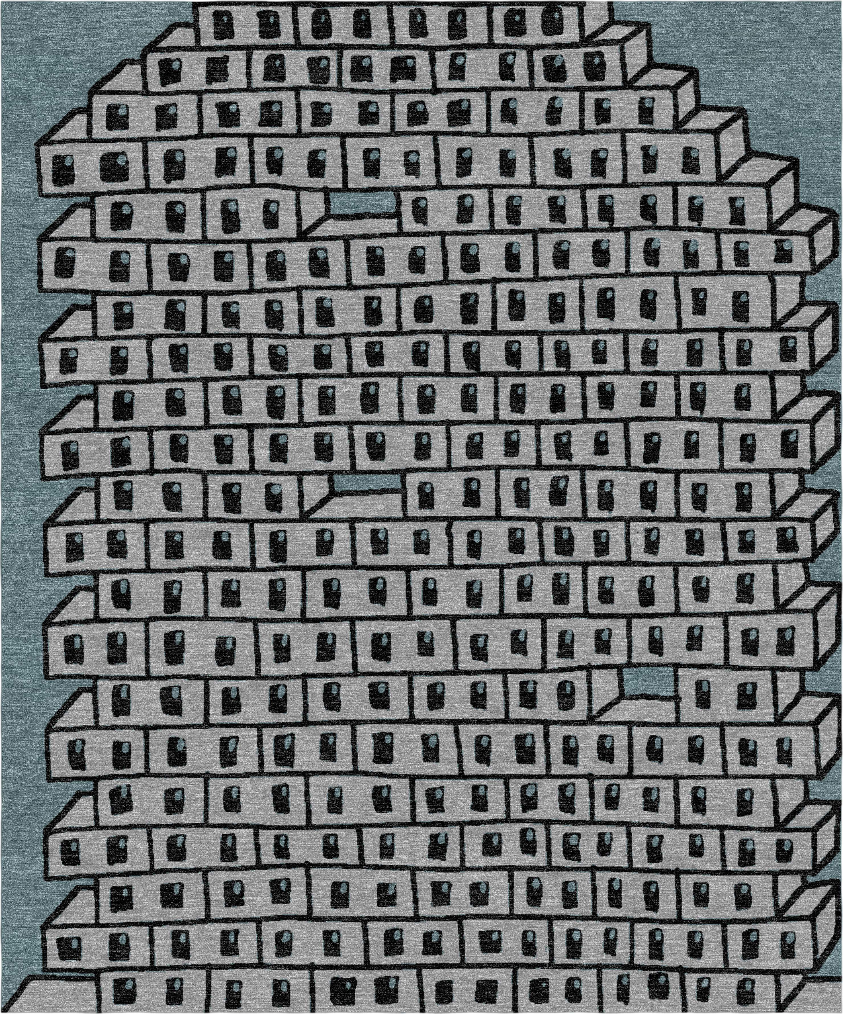 Hollow Brick Wall - Dusty Blue Handmade Nepalese Wool Rug - image 5