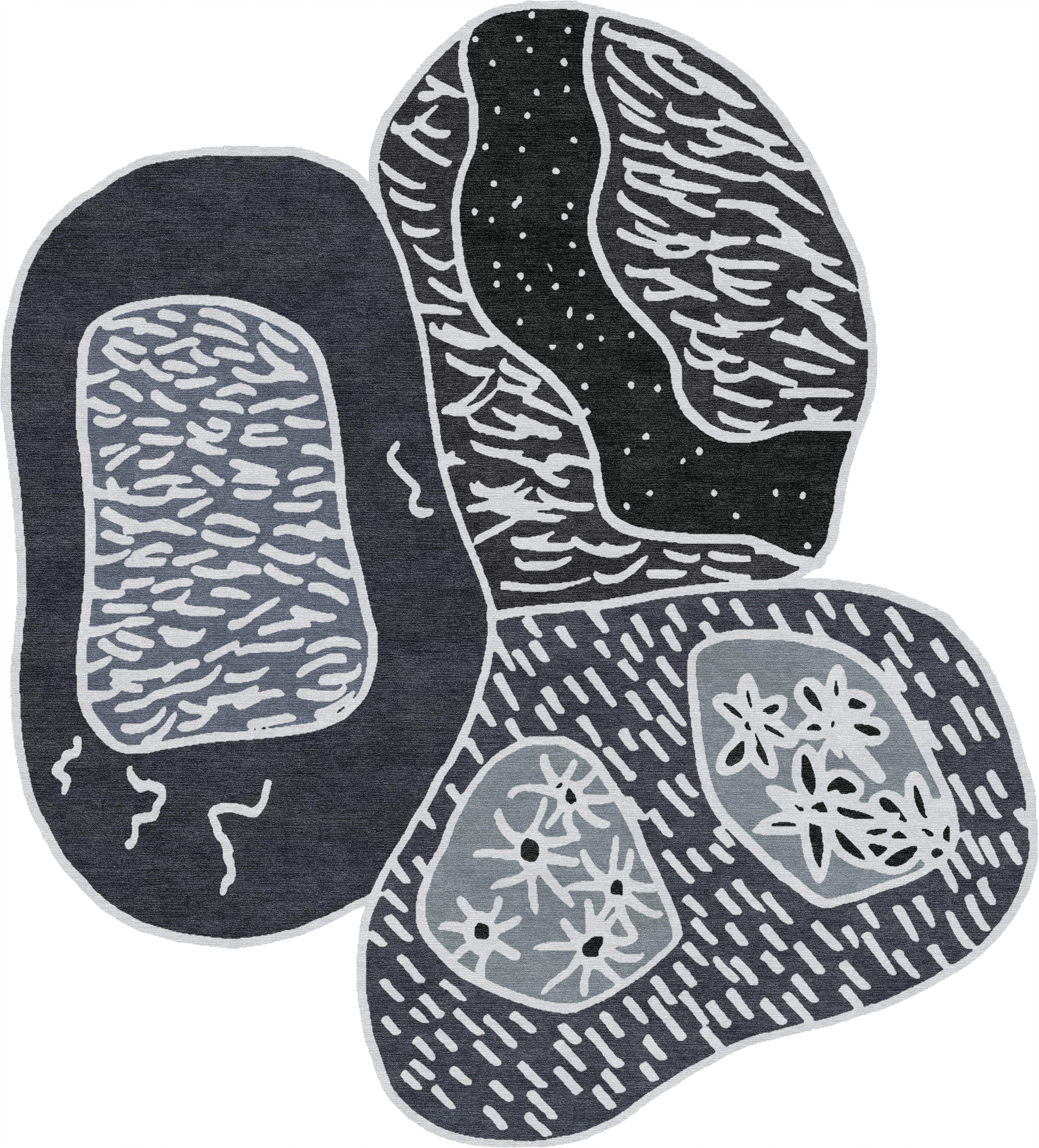 "Garden Collage" - Black Handmade Wool Rug, Garden Collage - image 5