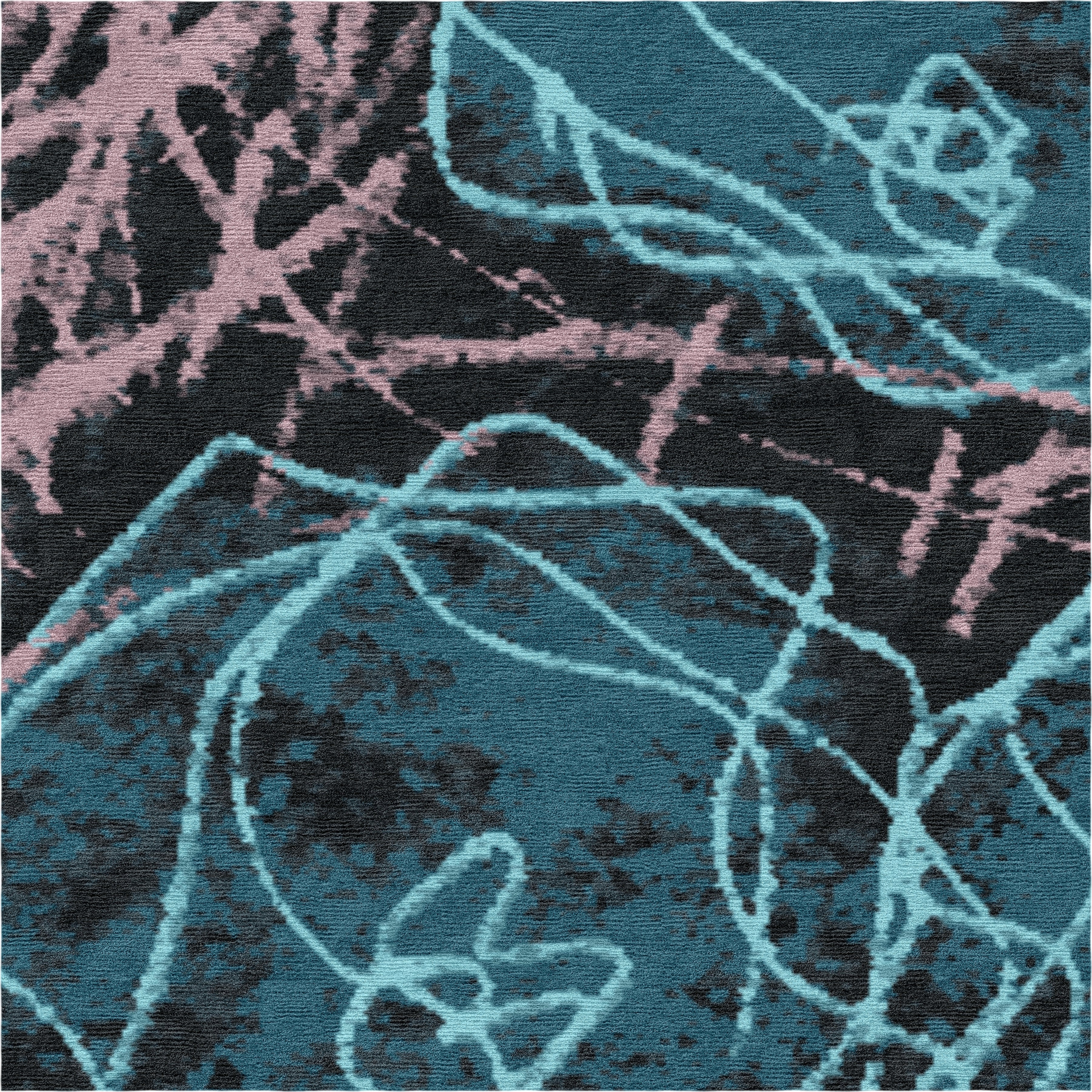 "Room for Ritual" - Blue and Rose Hand-Knotted Floral Rug in - image 3