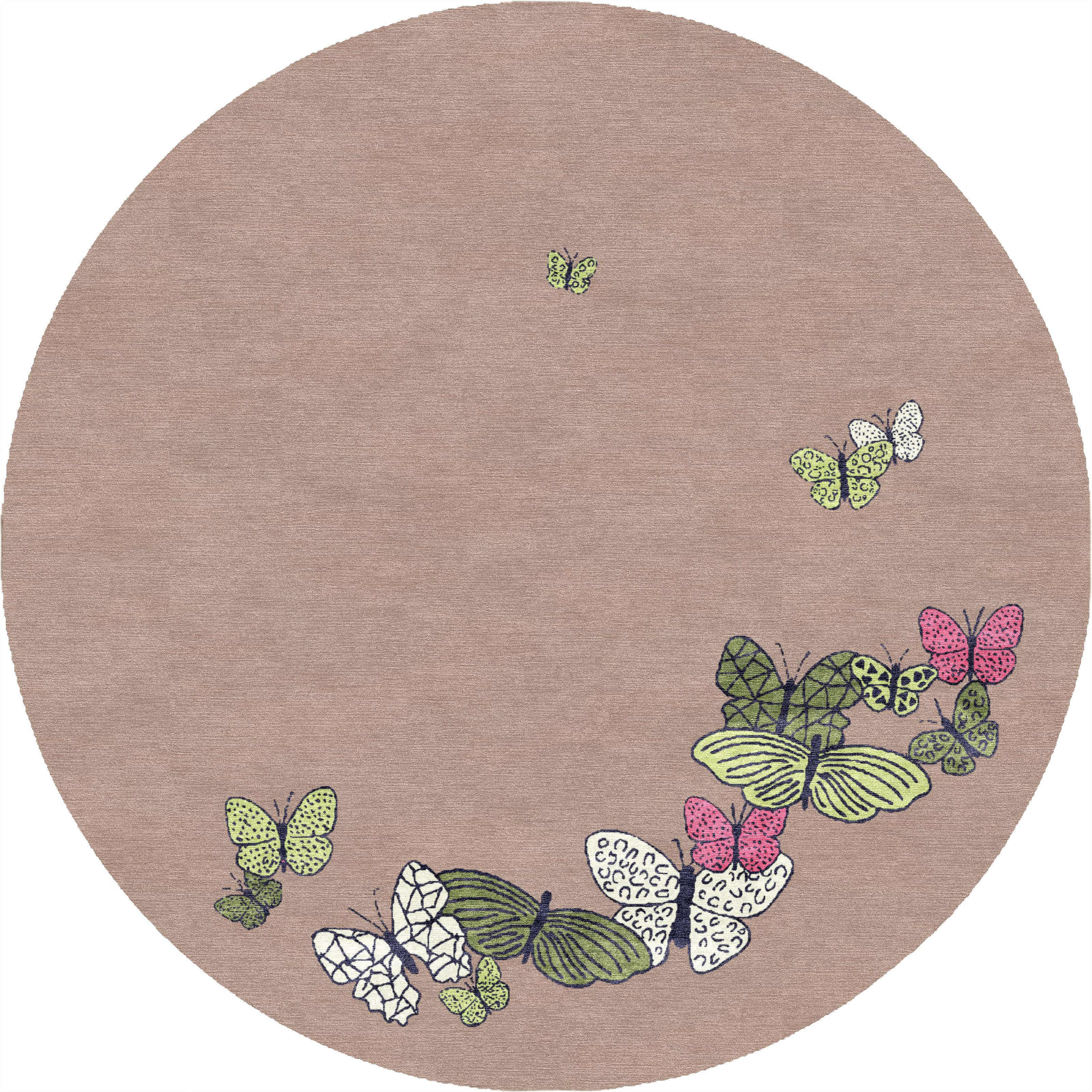 "Spirit in the Sky" - Beige Round Butterfly Rug in Wool and - image 6