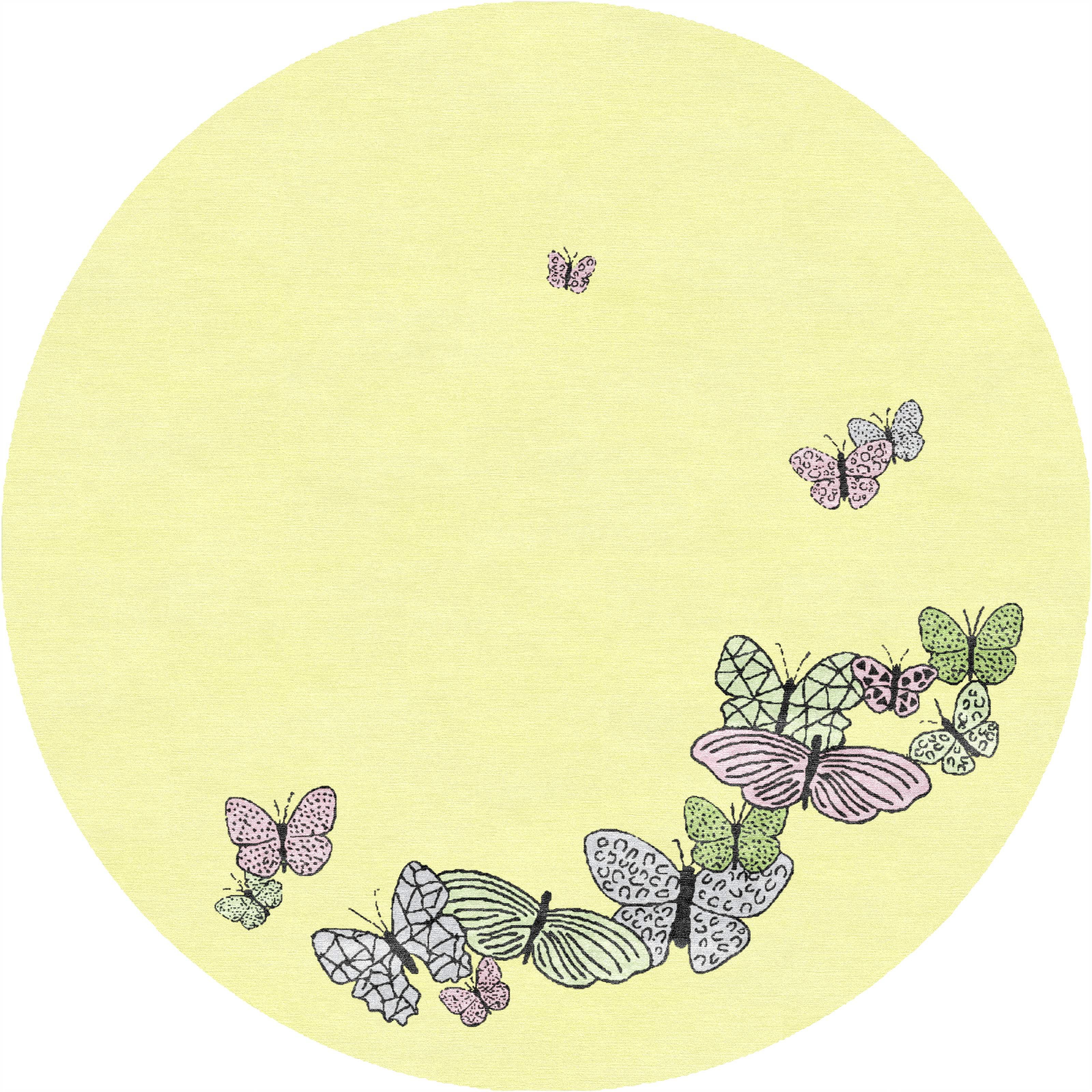 "Spirit in the Sky" - Butter Yellow Round Butterfly Rug in Wool - image 6