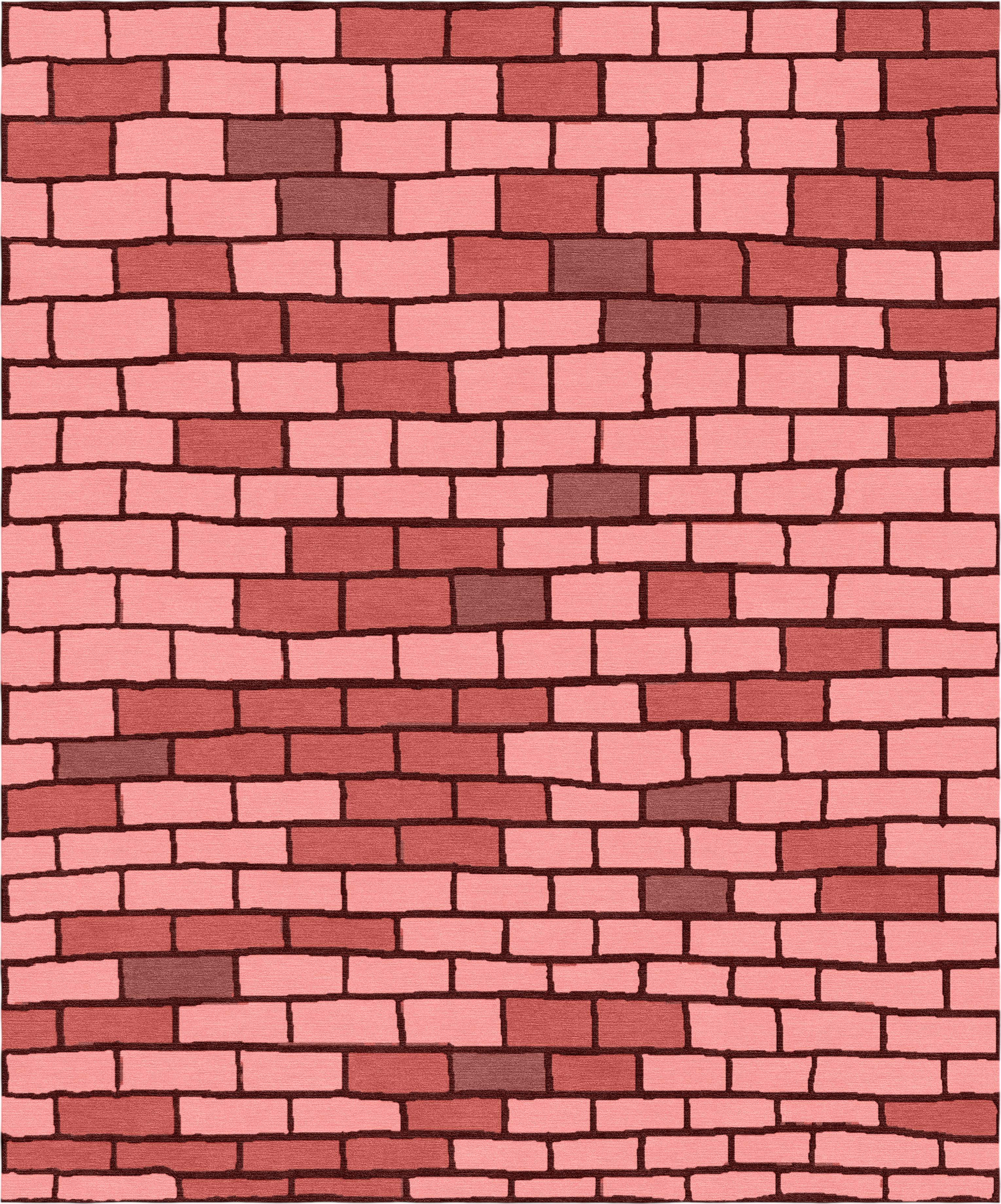 Brick Wall - Pink Handmade Nepalese Wool Rug, Secret Gardens - image 5