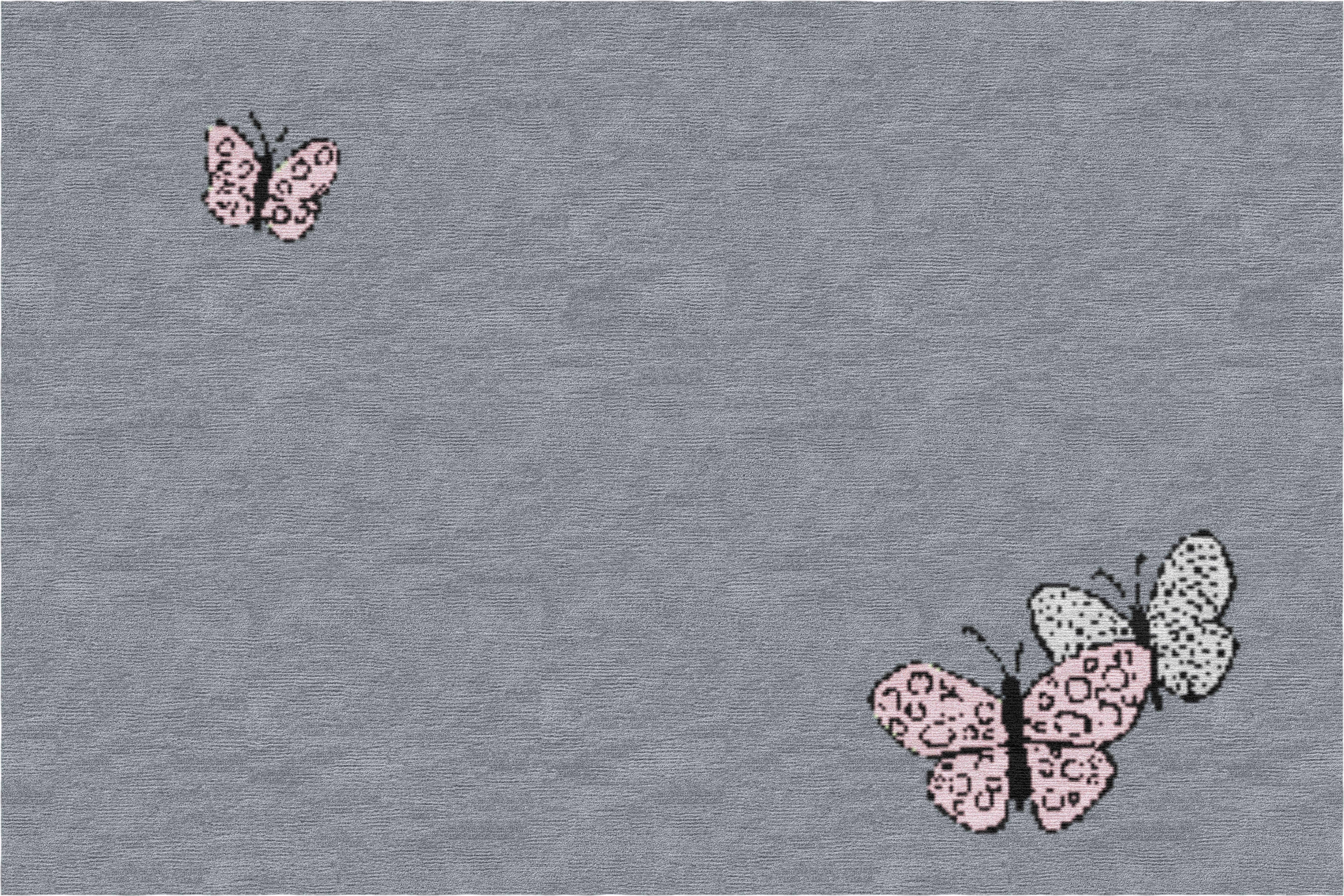"Spirit in the Sky" - Grey Round Butterfly Rug in Wool and Silk