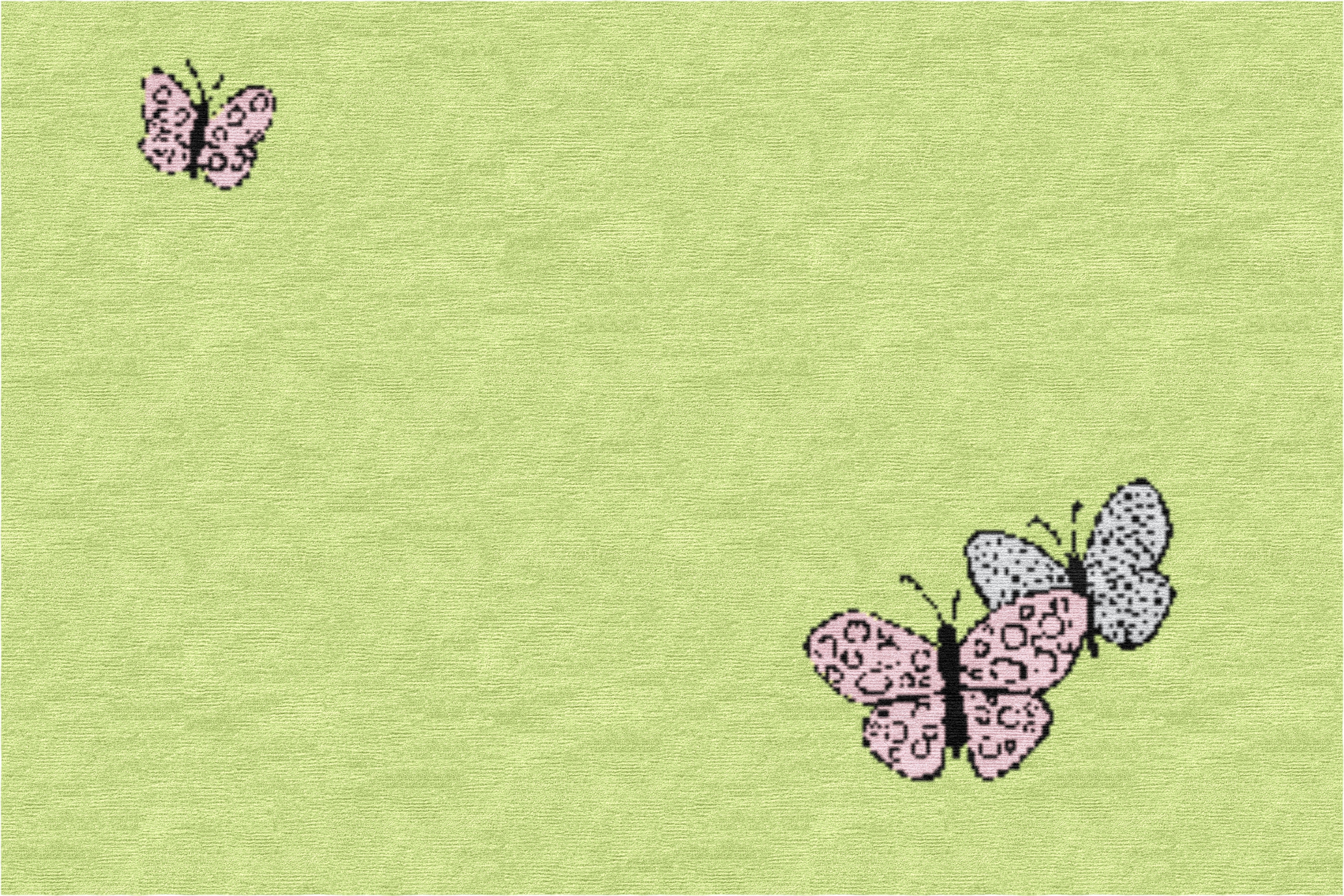 "Spirit in the Sky" - Lime Green Round Butterfly Rug in Wool and - image 4