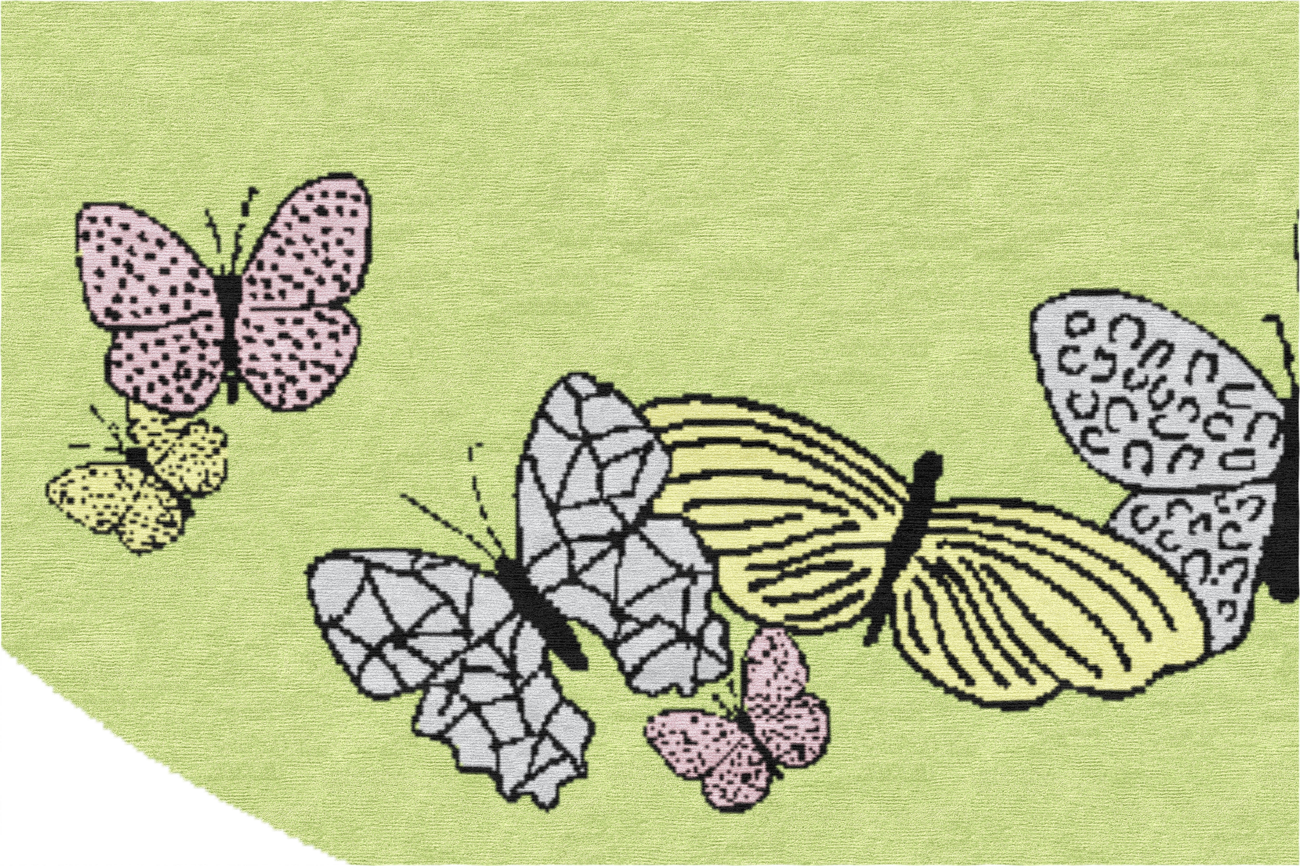 "Spirit in the Sky" - Lime Green Round Butterfly Rug in Wool and - image 2