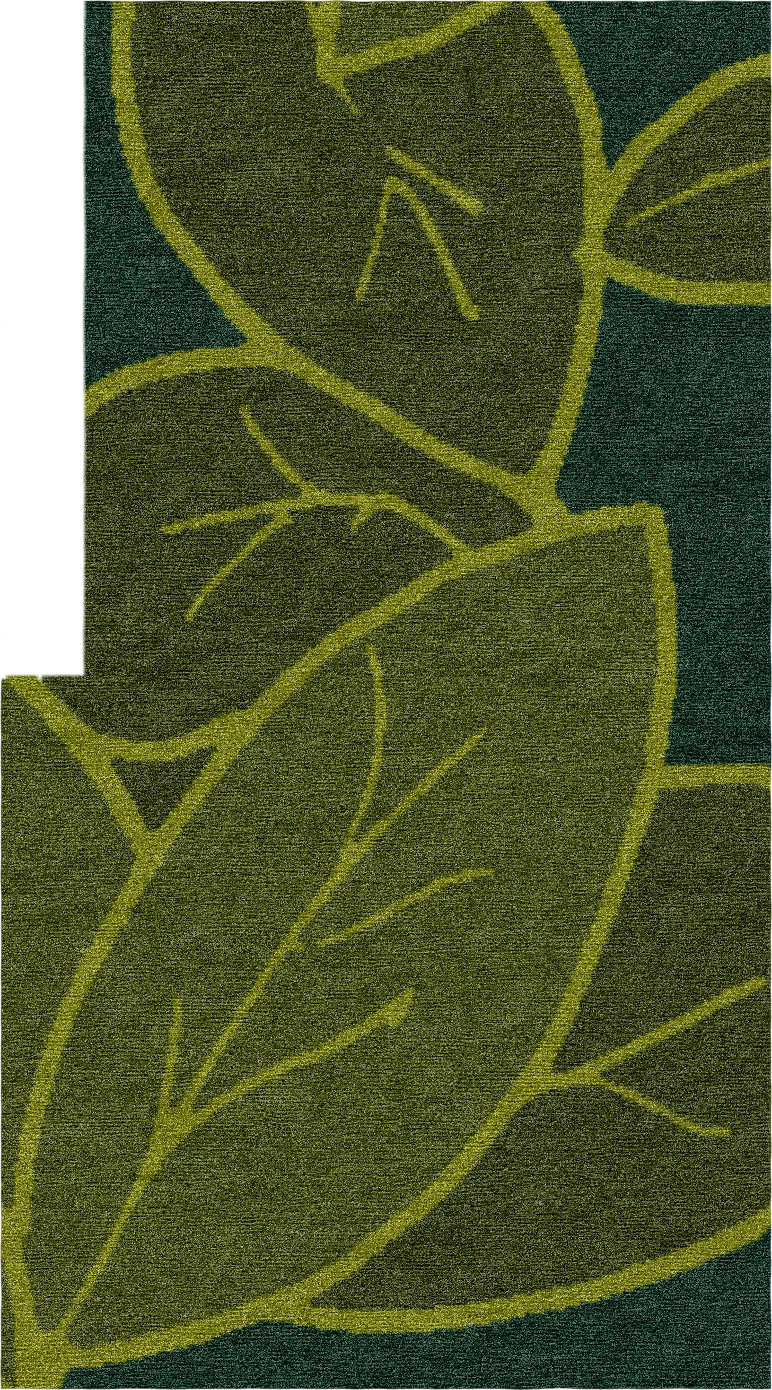 "The Turn" - Large Leaves L-Shaped Hand-Knotted Wool Runner