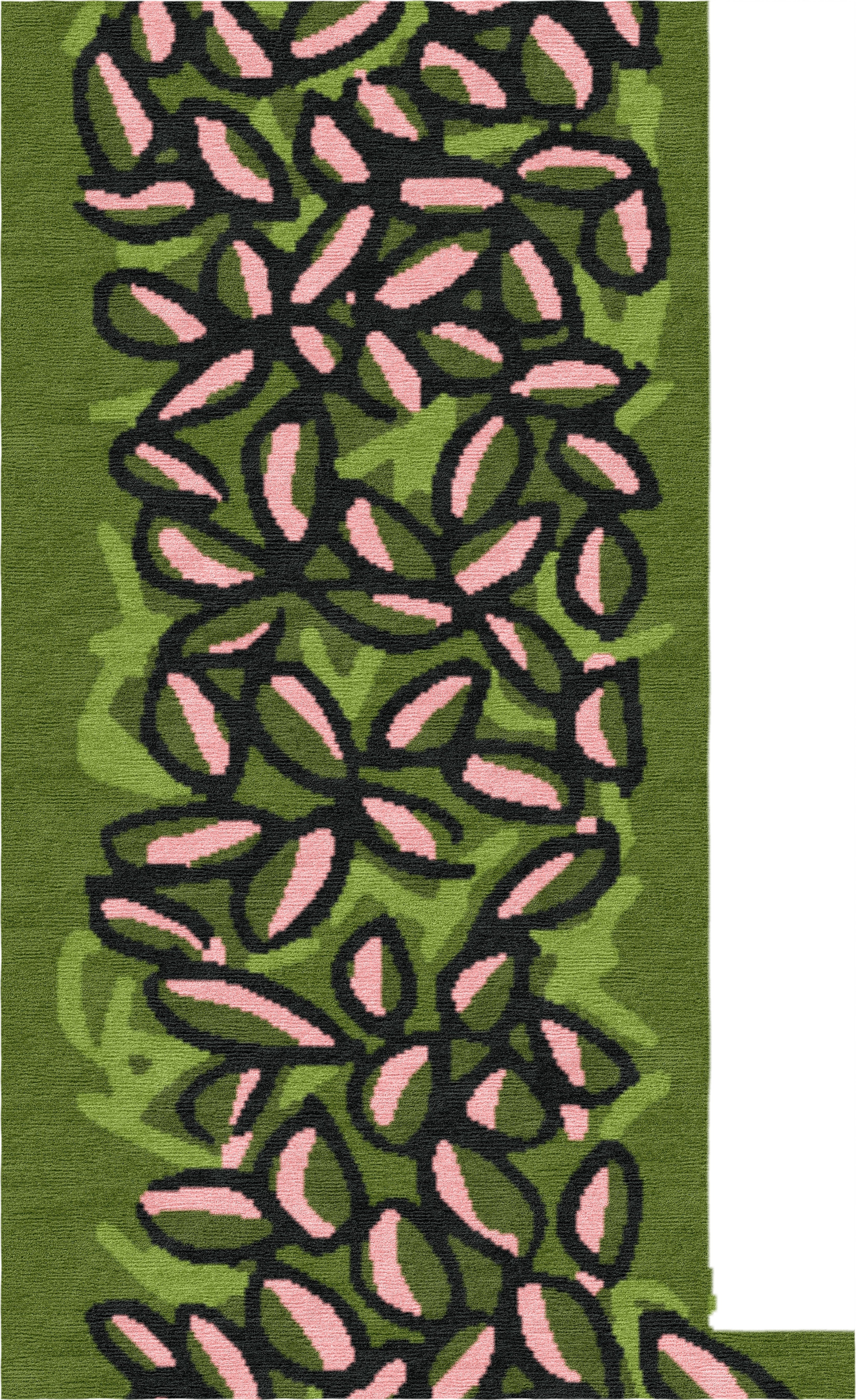 "The Turn" - Small Flowers L-Shaped Hand-Knotted Wool Runner - image 2