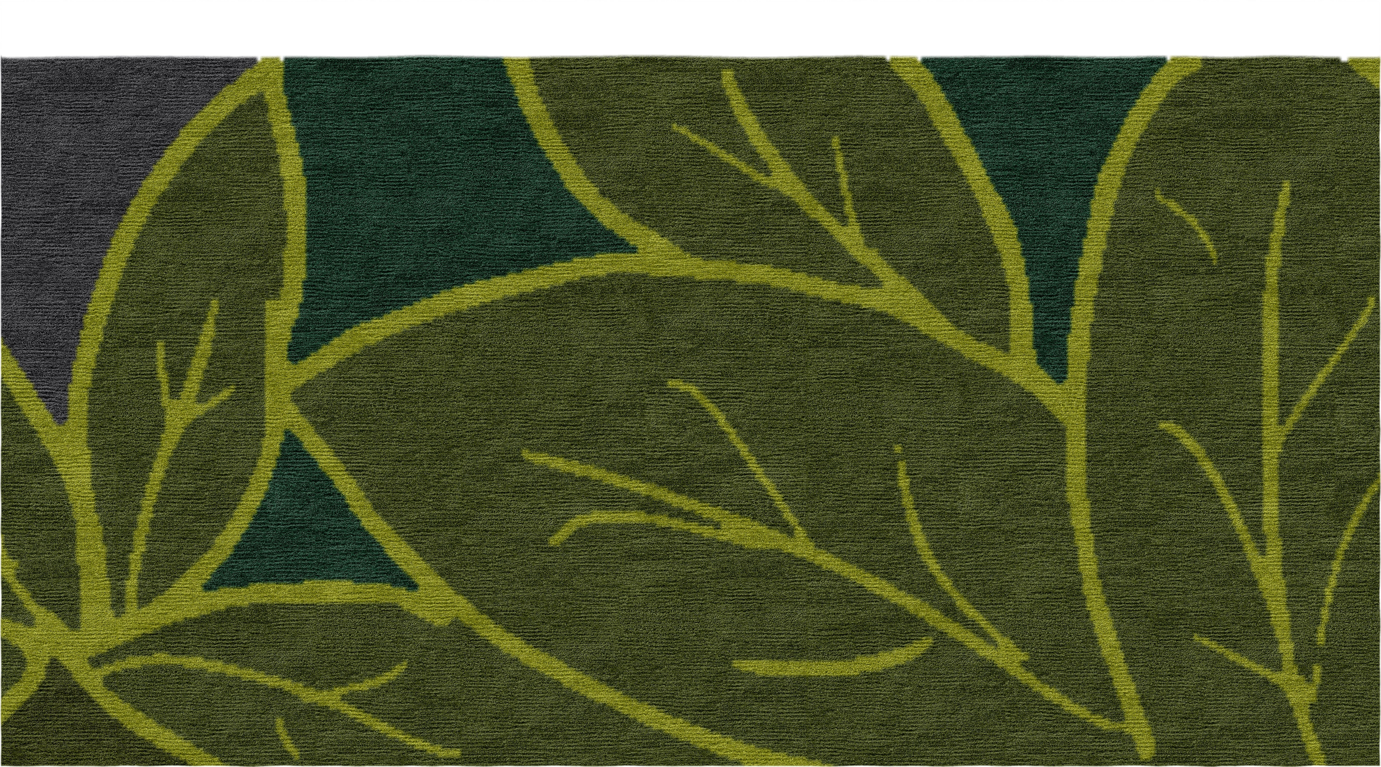 "The Turn" - Large Leaves L-Shaped Hand-Knotted Wool Runner - image 3