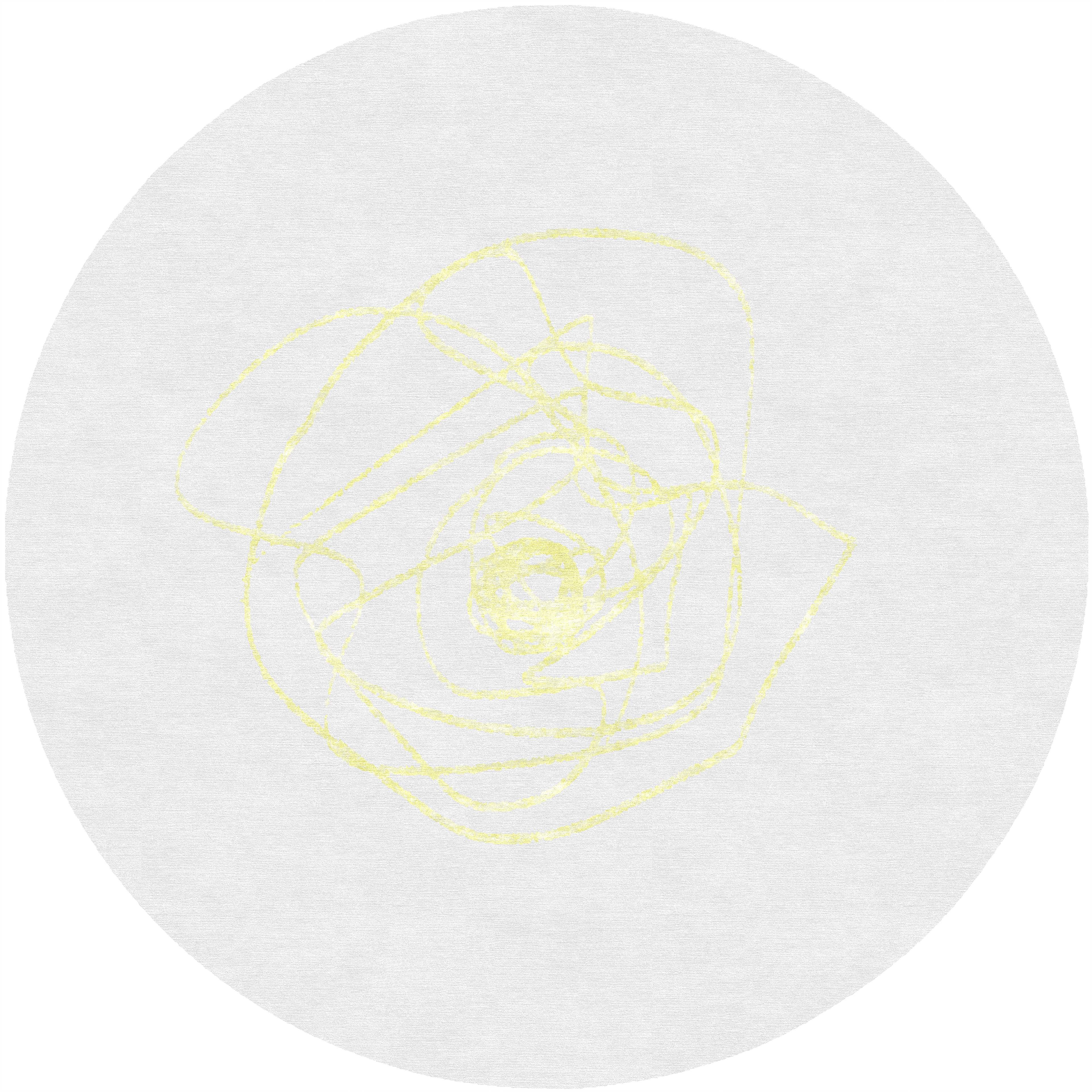 "La Rosa" - White and Yellow Round Handmade Wool and Silk Rug - image 4