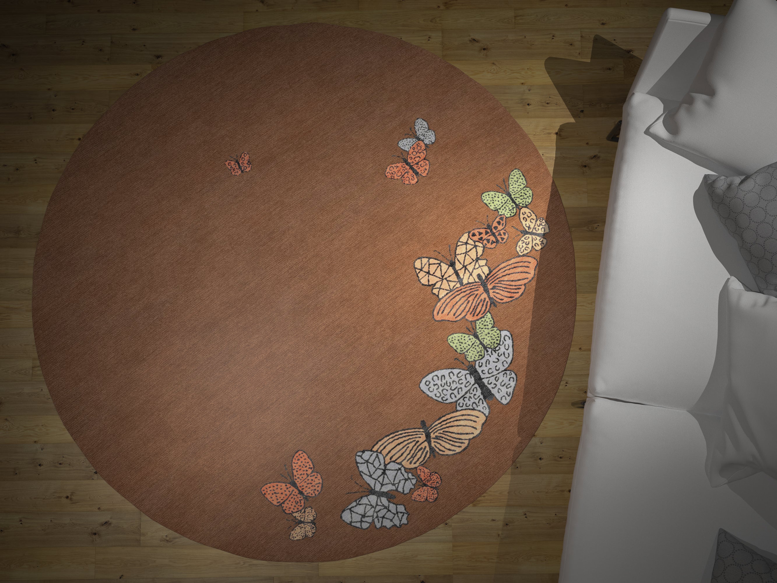 "Spirit in the Sky" - Light Brown Round Butterfly Rug in Wool - image 5