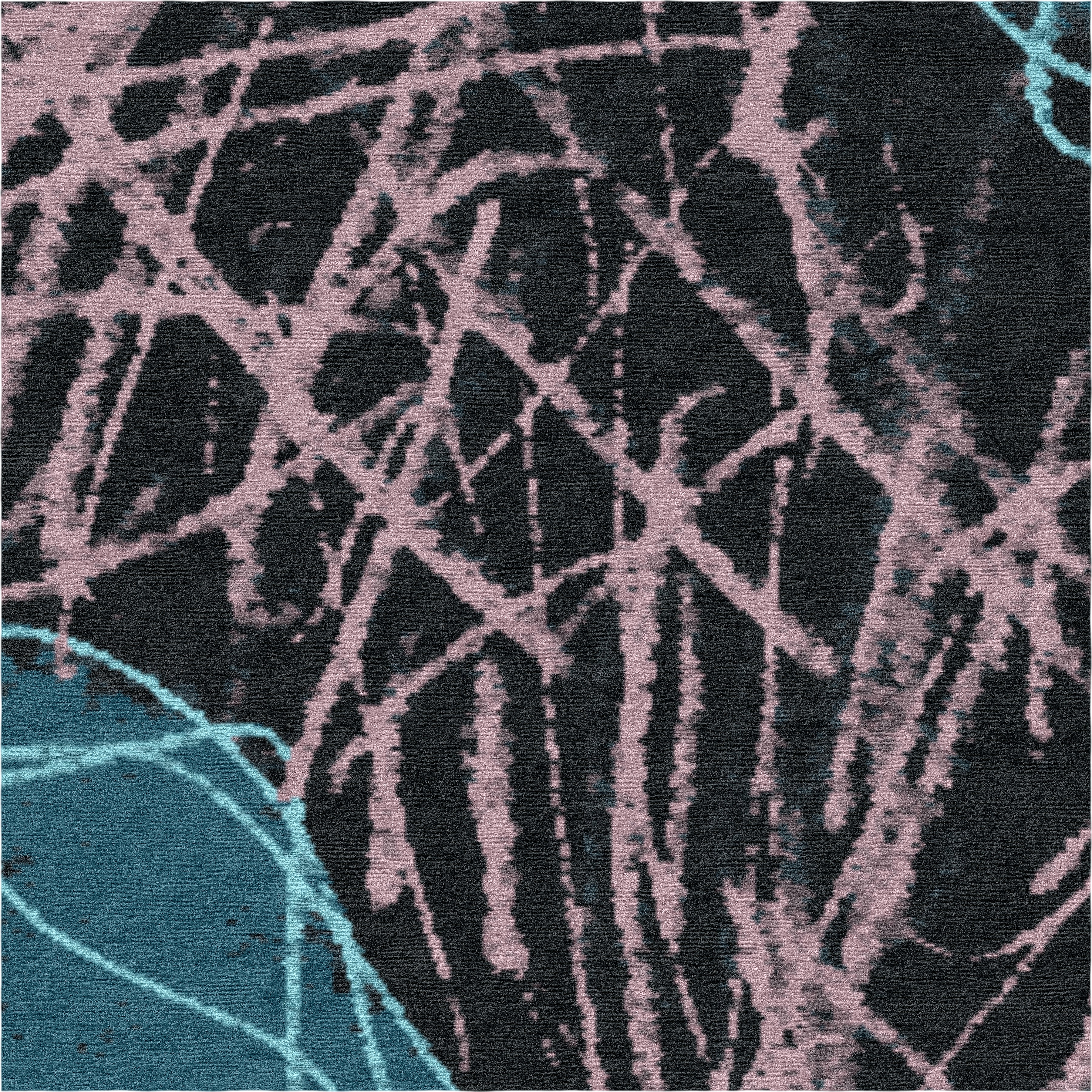 "Room for Ritual" - Blue and Rose Hand-Knotted Floral Rug in - image 2